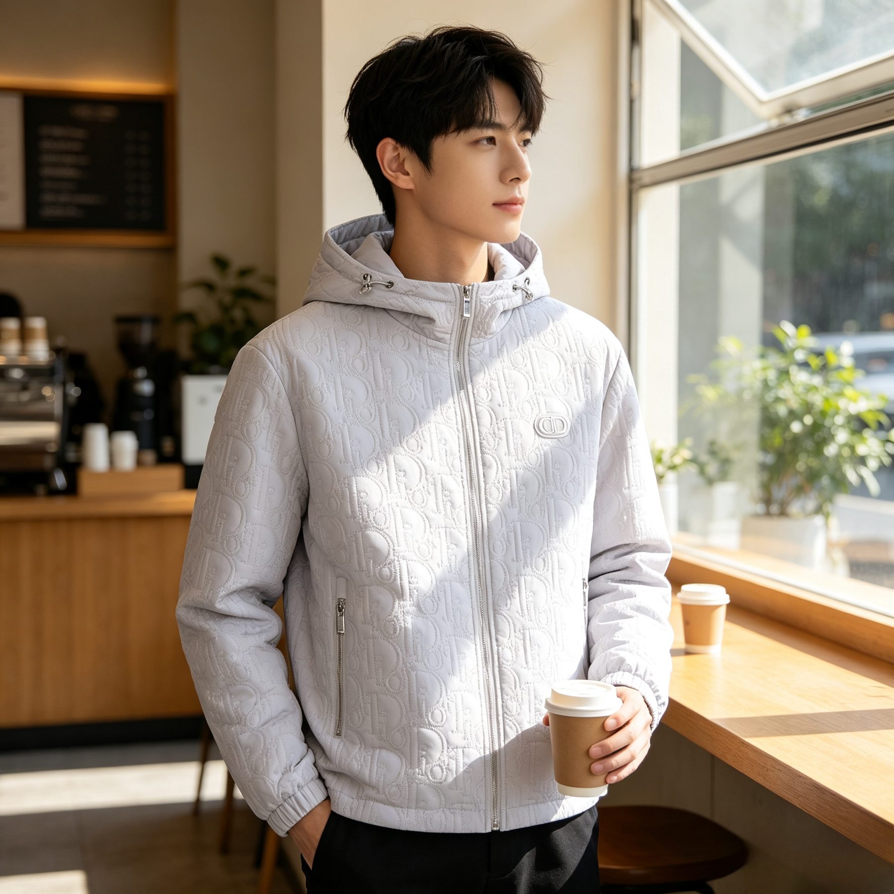 Dior Embossed Quilted CD Hooded Zip Jacket