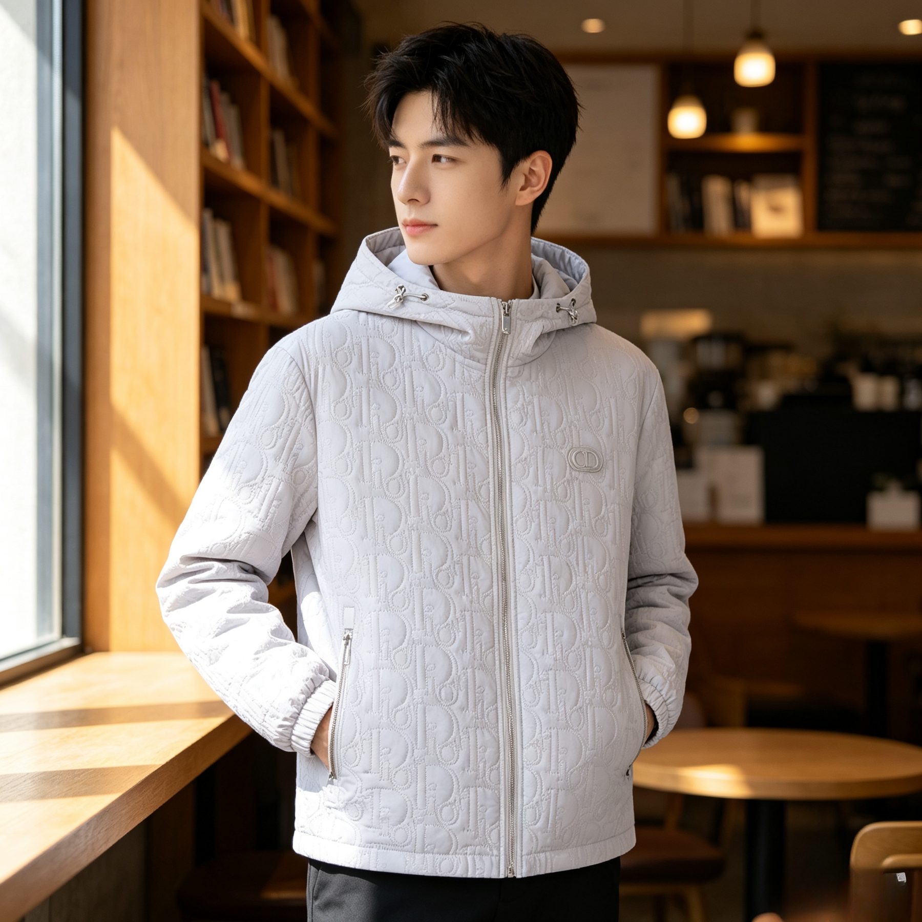 Dior Embossed Quilted CD Hooded Zip Jacket