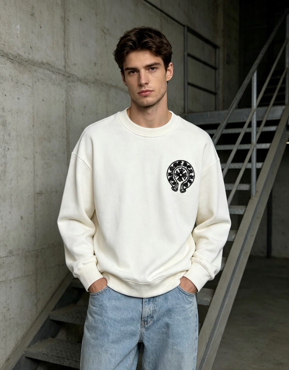 Chrome Hearts Horseshoe Scroll Embroidered Crewneck Sweatshirt