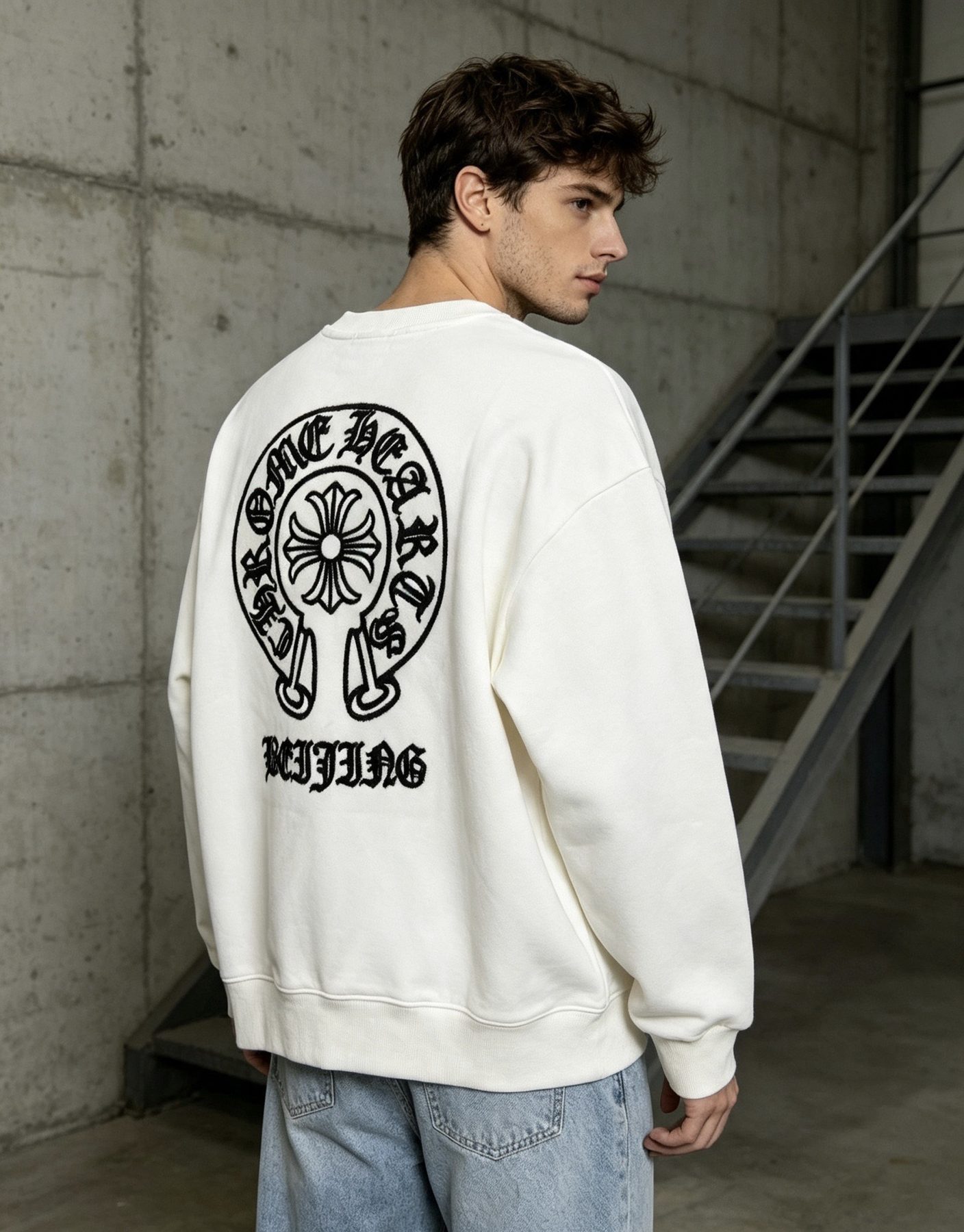 Chrome Hearts Horseshoe Scroll Embroidered Crewneck Sweatshirt