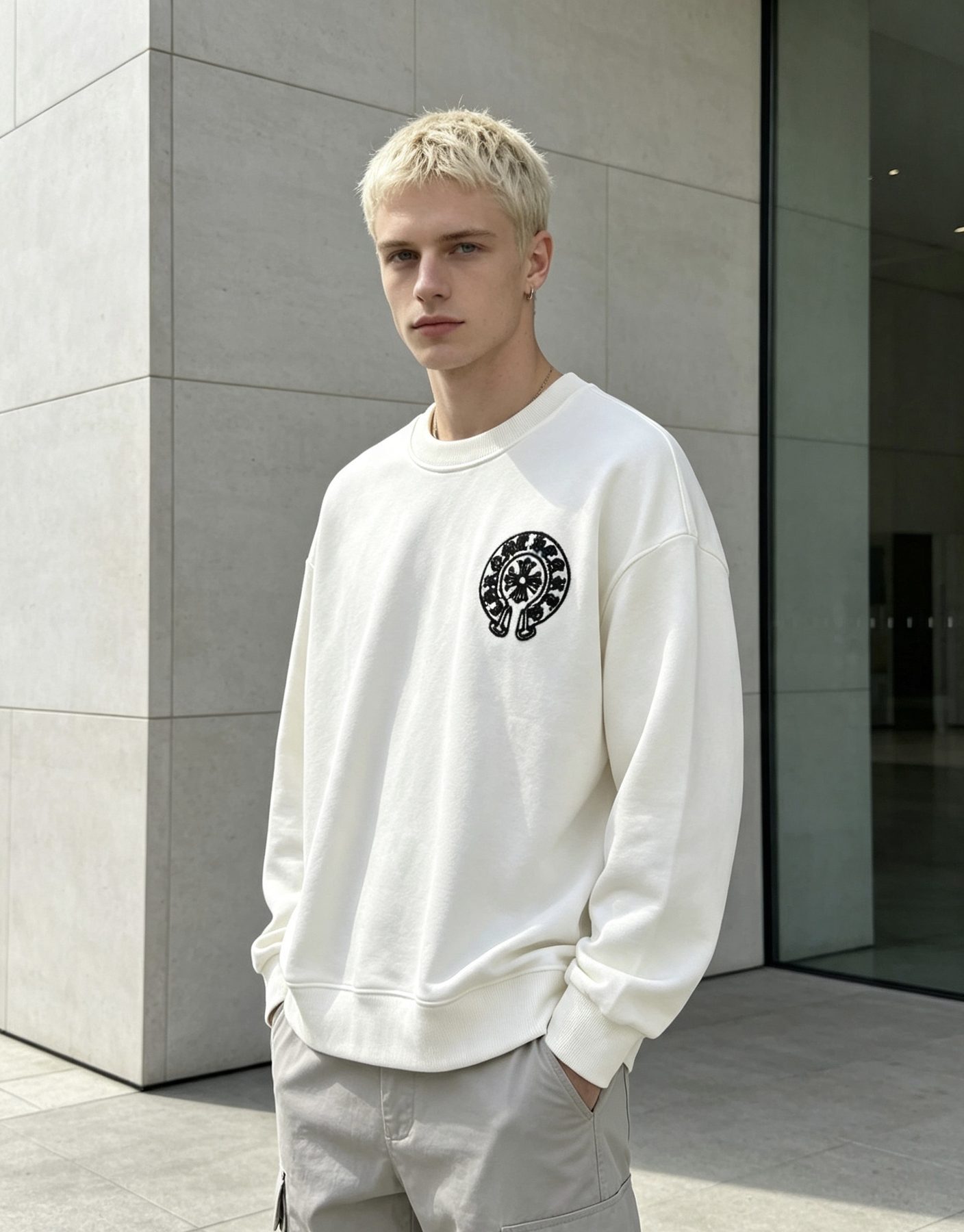 Chrome Hearts Horseshoe Scroll Embroidered Crewneck Sweatshirt