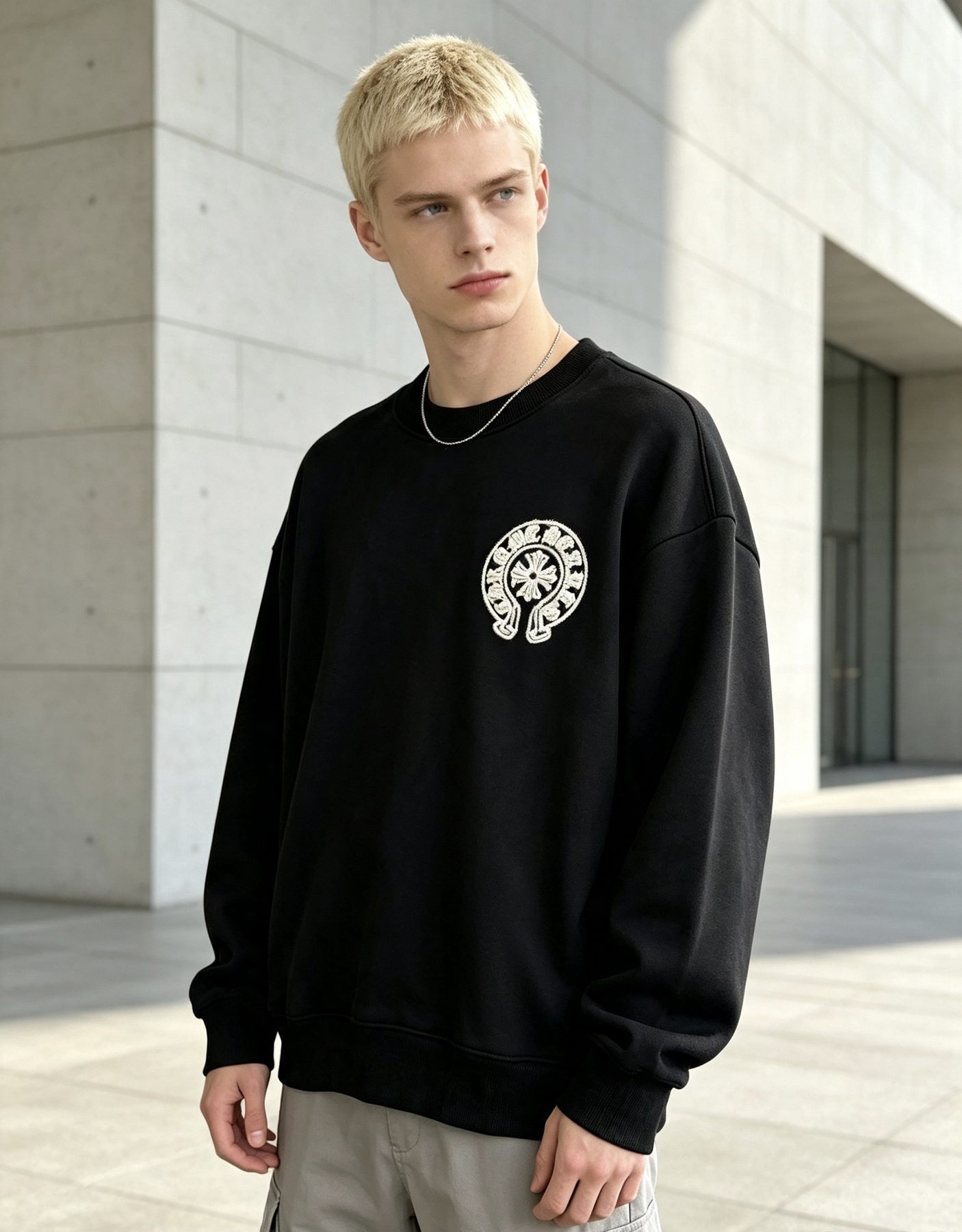 Chrome Hearts Horseshoe Scroll Embroidered Crewneck Sweatshirt