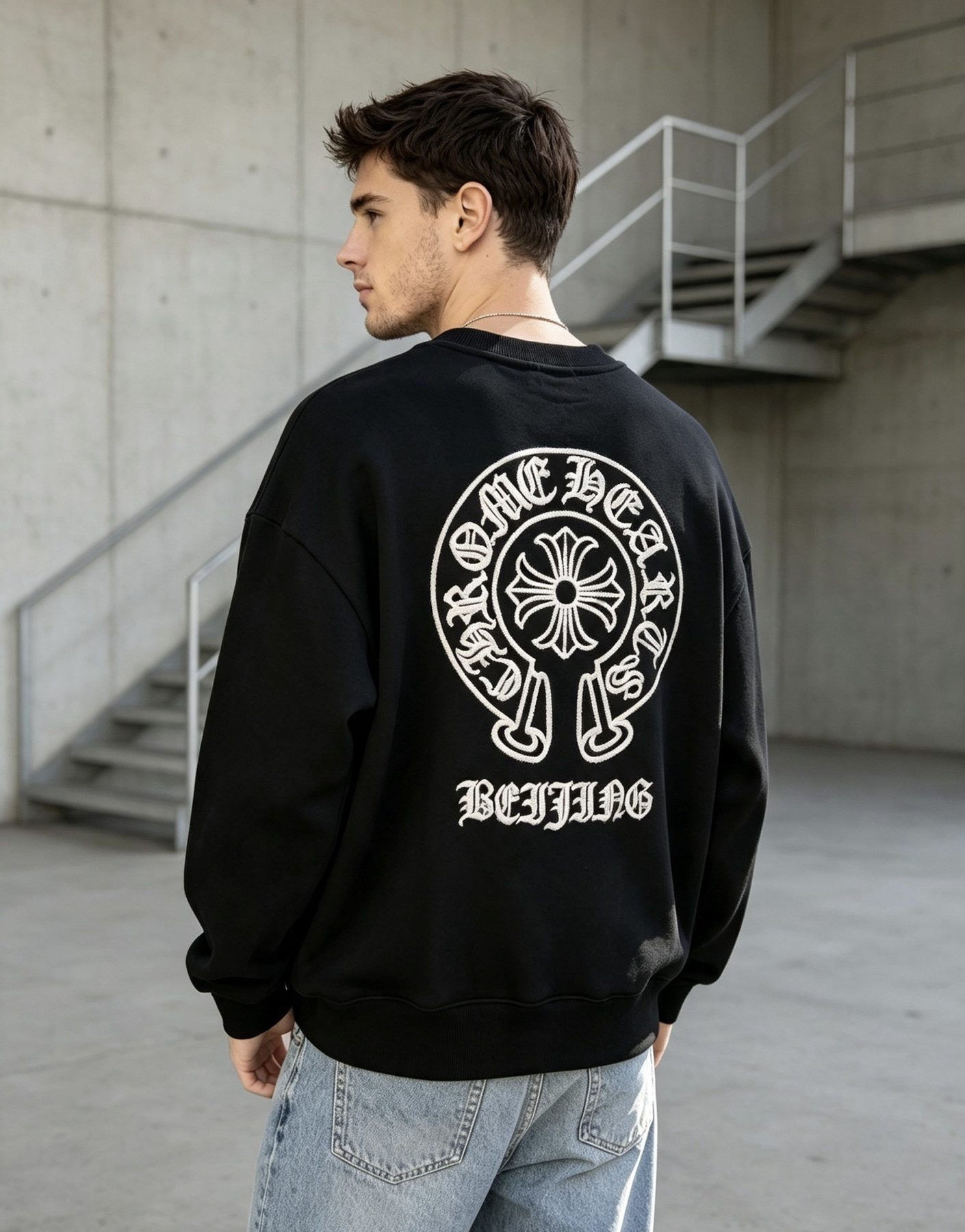 Chrome Hearts Horseshoe Scroll Embroidered Crewneck Sweatshirt