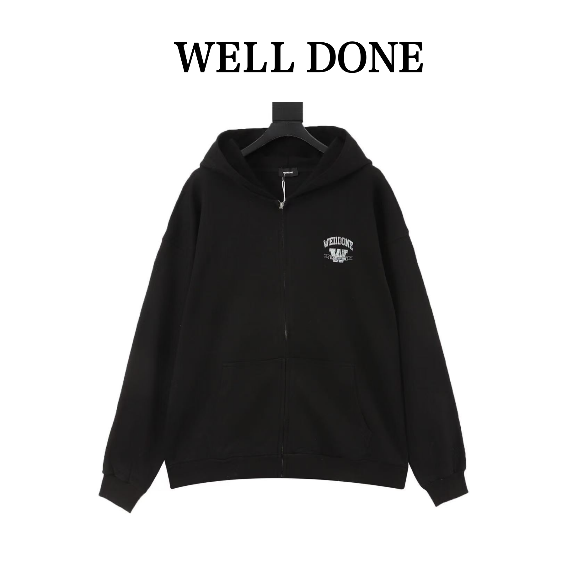 WE11DONE 26SS Distressed W Logo Print Hooded Sweatshirt Jacket