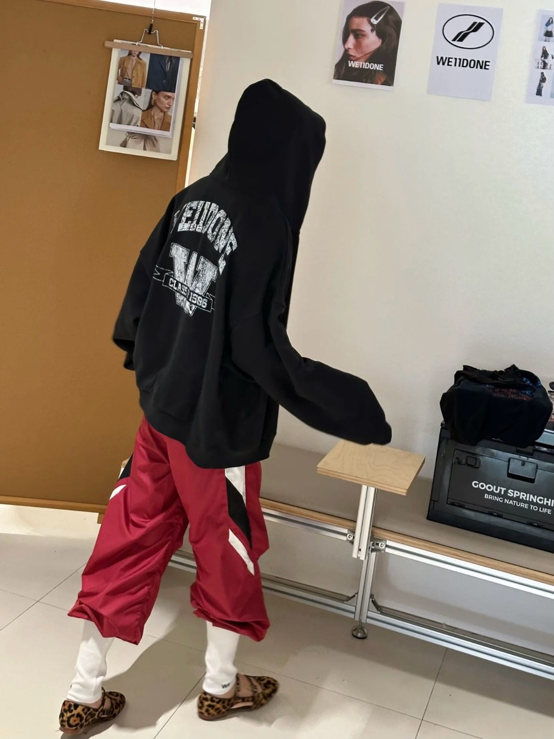 WE11DONE 26SS Distressed W Logo Print Hooded Sweatshirt Jacket