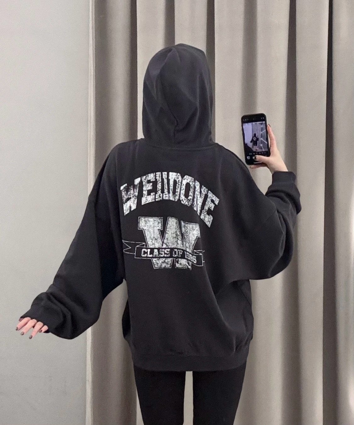 WE11DONE 26SS Distressed W Logo Print Hooded Sweatshirt Jacket