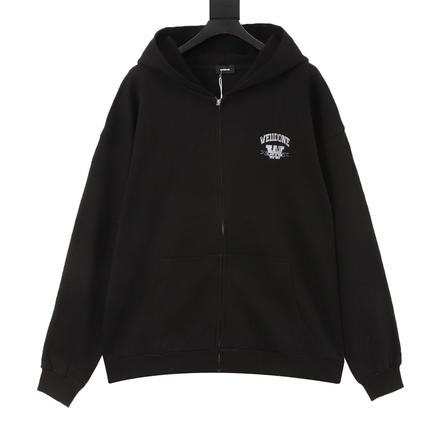 WE11DONE 26SS Distressed W Logo Print Hooded Sweatshirt Jacket