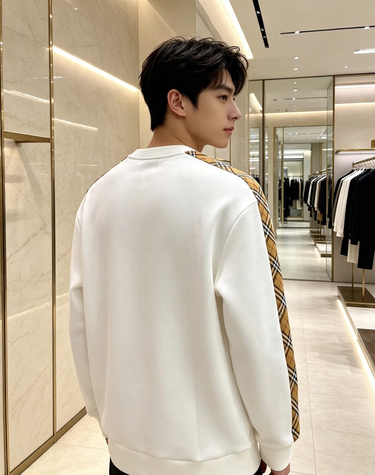 Burb*rry 26SS Check Letter Sleeve Crewneck Sweatshirt