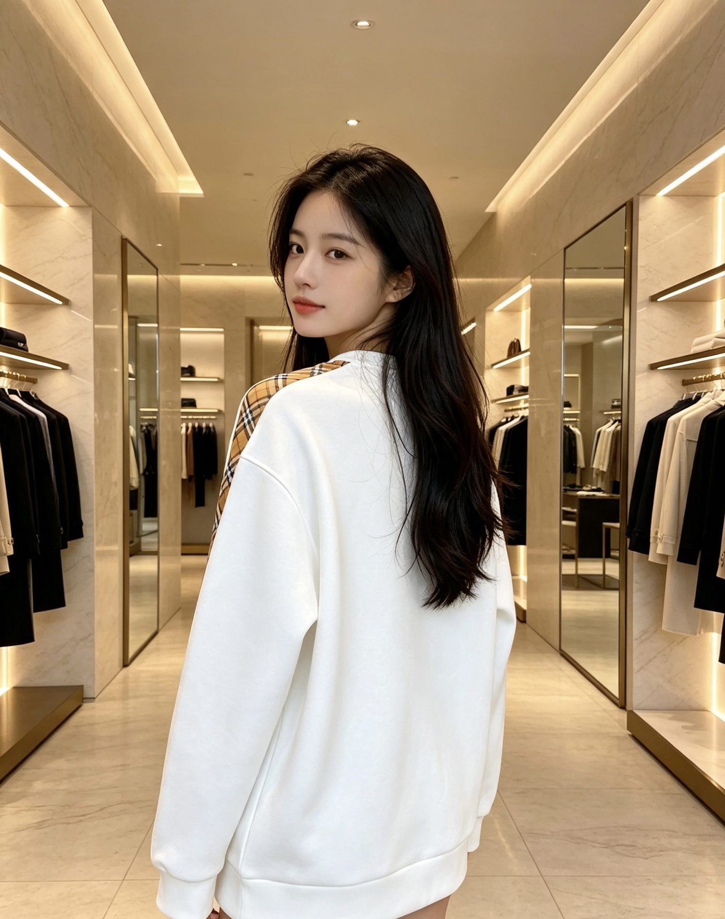 Burb*rry 26SS Check Letter Sleeve Crewneck Sweatshirt