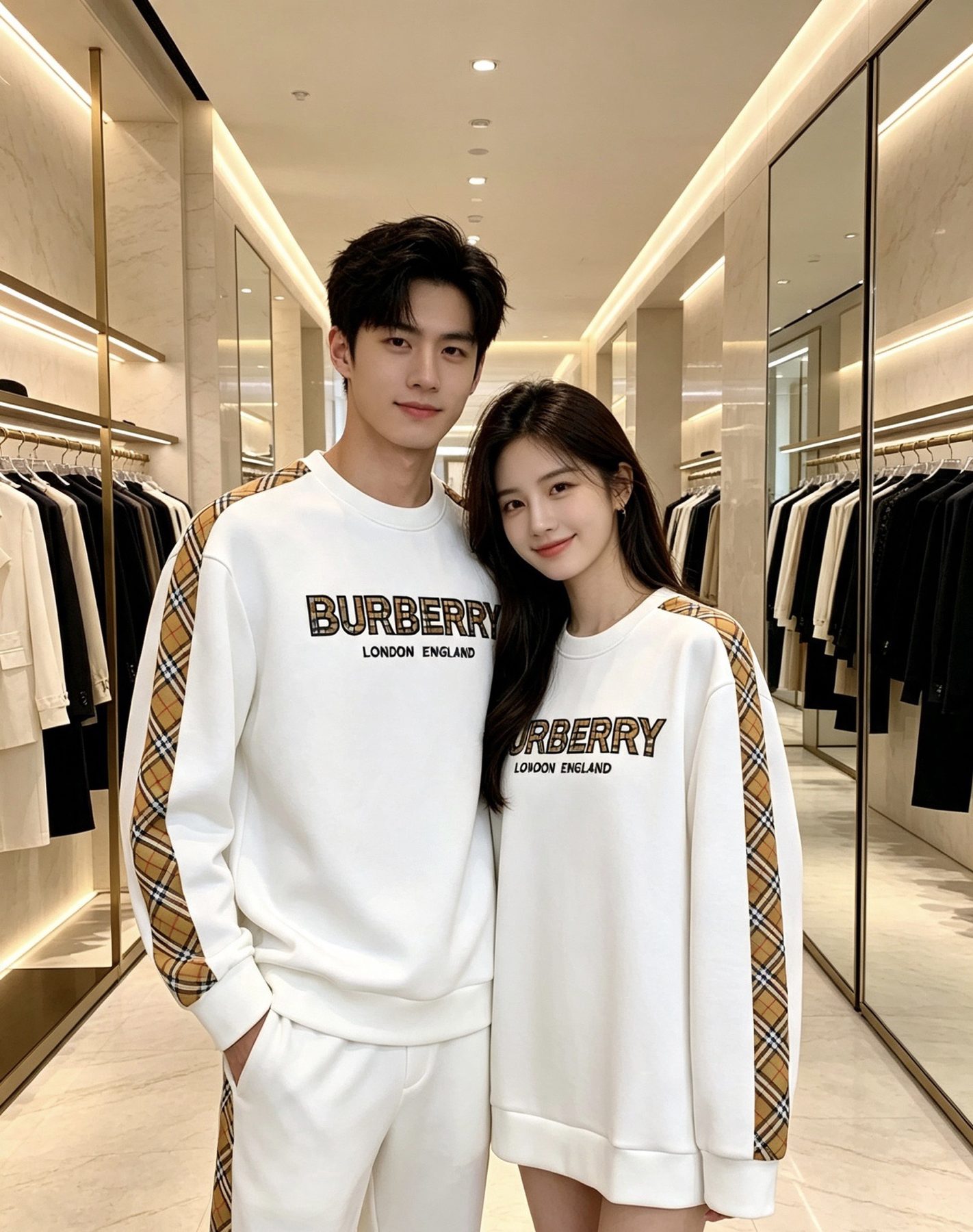 Burb*rry 26SS Check Letter Sleeve Crewneck Sweatshirt