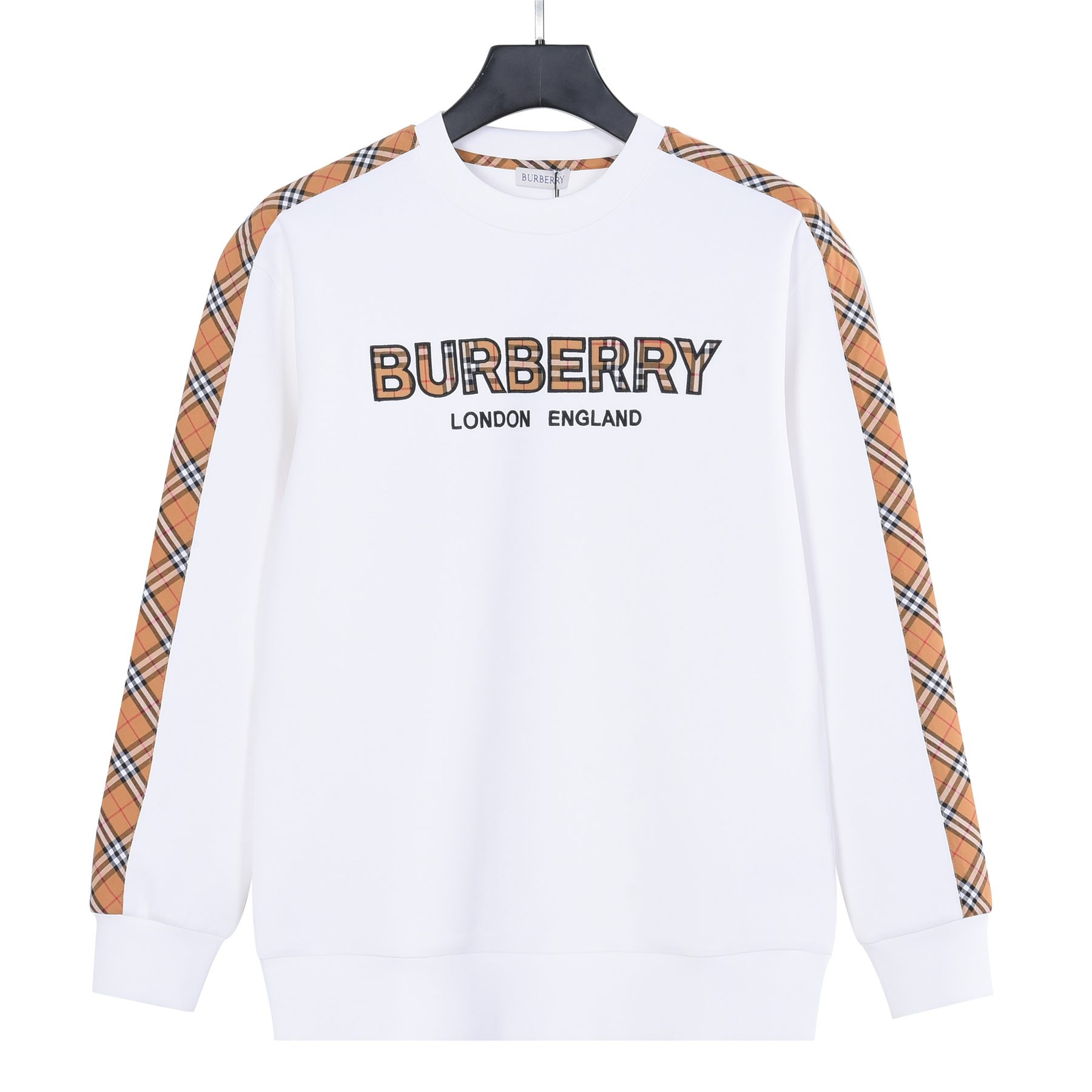Burb*rry 26SS Check Letter Sleeve Crewneck Sweatshirt