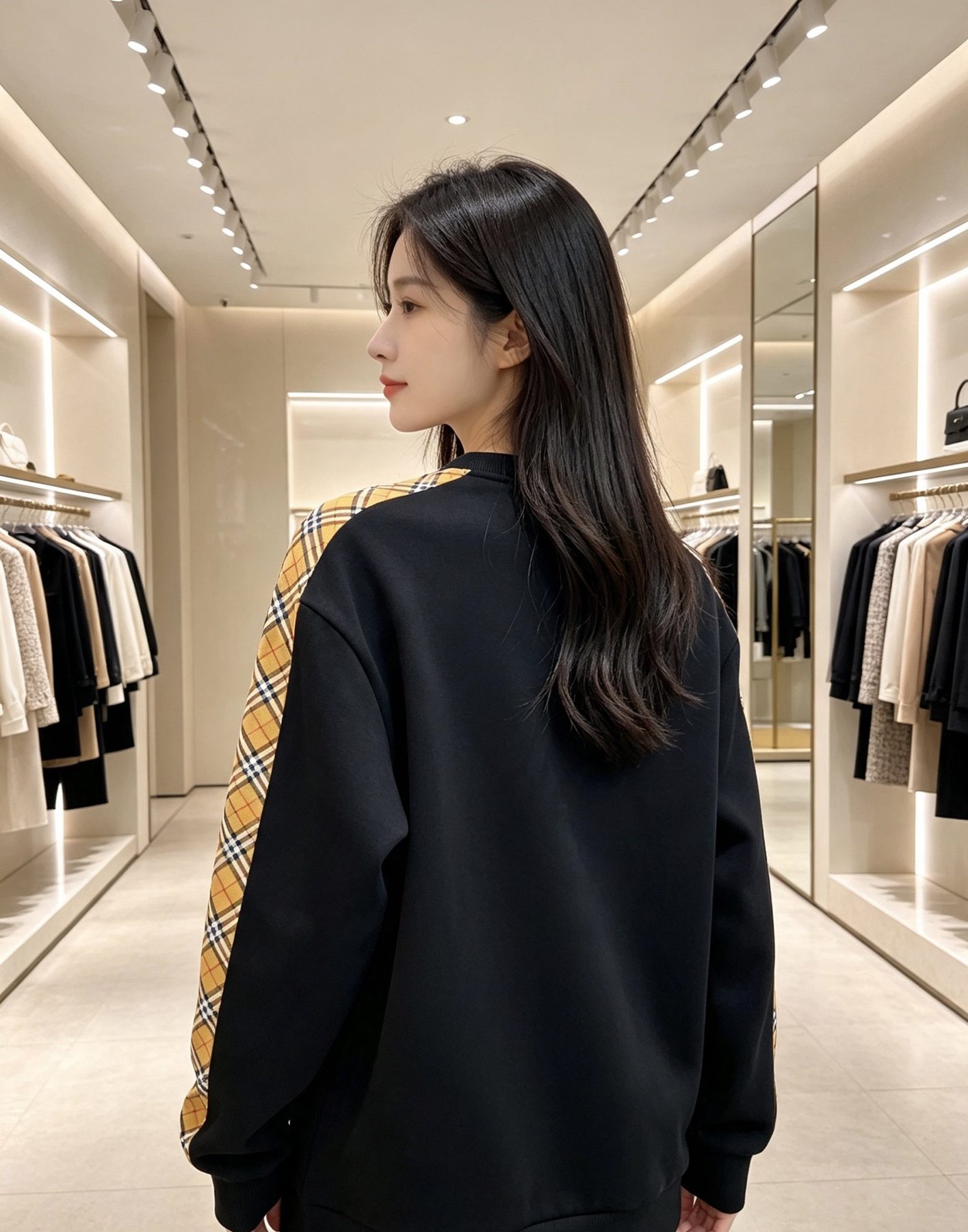 Burb*rry 26SS Check Letter Sleeve Crewneck Sweatshirt