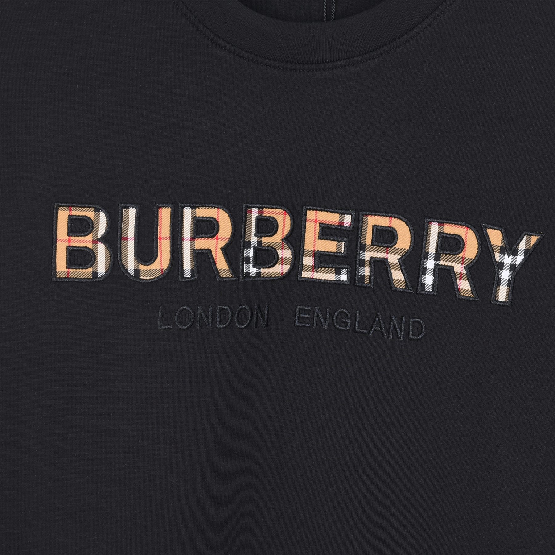 Burb*rry 26SS Check Letter Sleeve Crewneck Sweatshirt