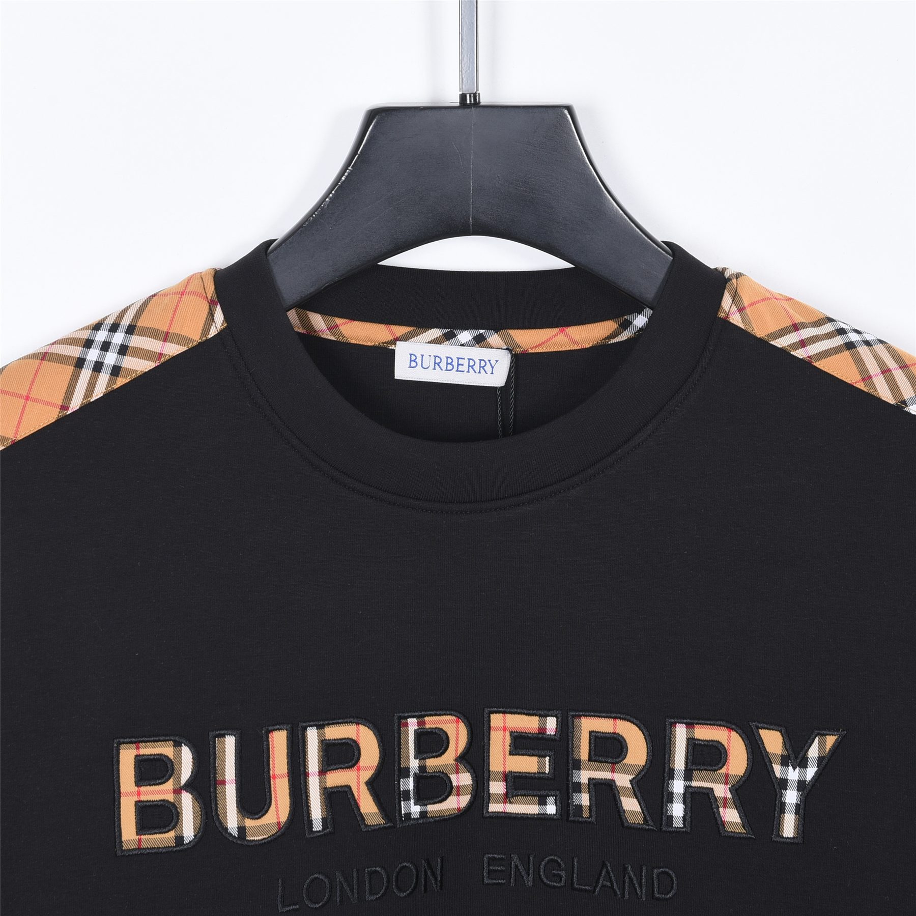 Burb*rry 26SS Check Letter Sleeve Crewneck Sweatshirt