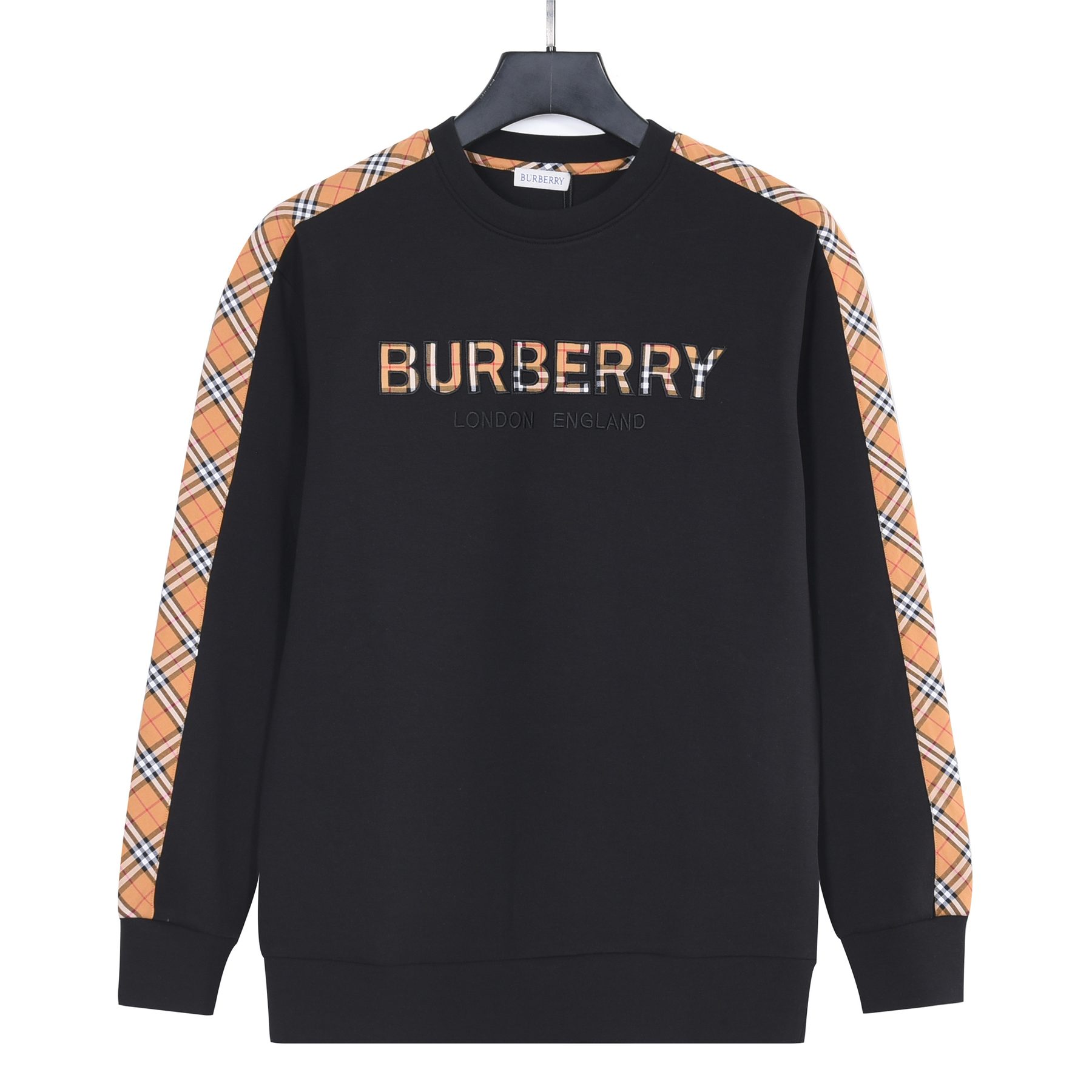 Burb*rry 26SS Check Letter Sleeve Crewneck Sweatshirt