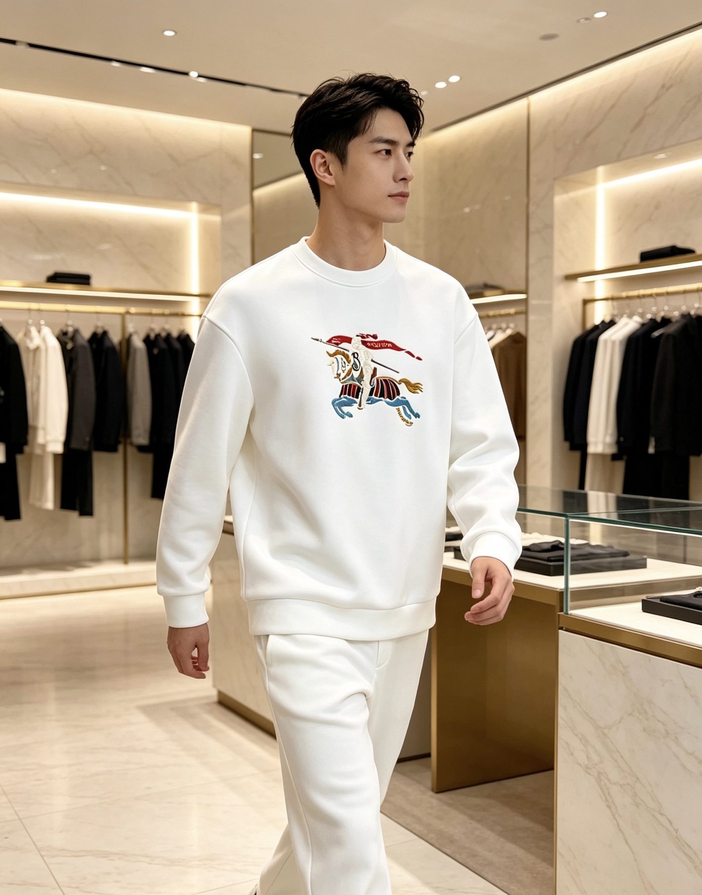 Burb*rry 26SS Colorful Equestrian Knight Embroidered Crewneck Sweatshirt