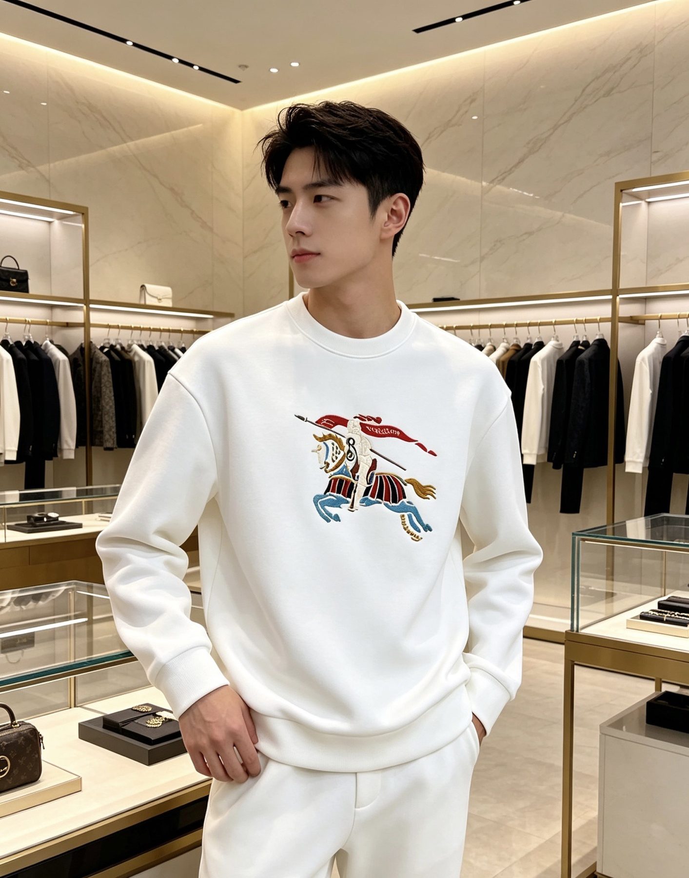 Burb*rry 26SS Colorful Equestrian Knight Embroidered Crewneck Sweatshirt