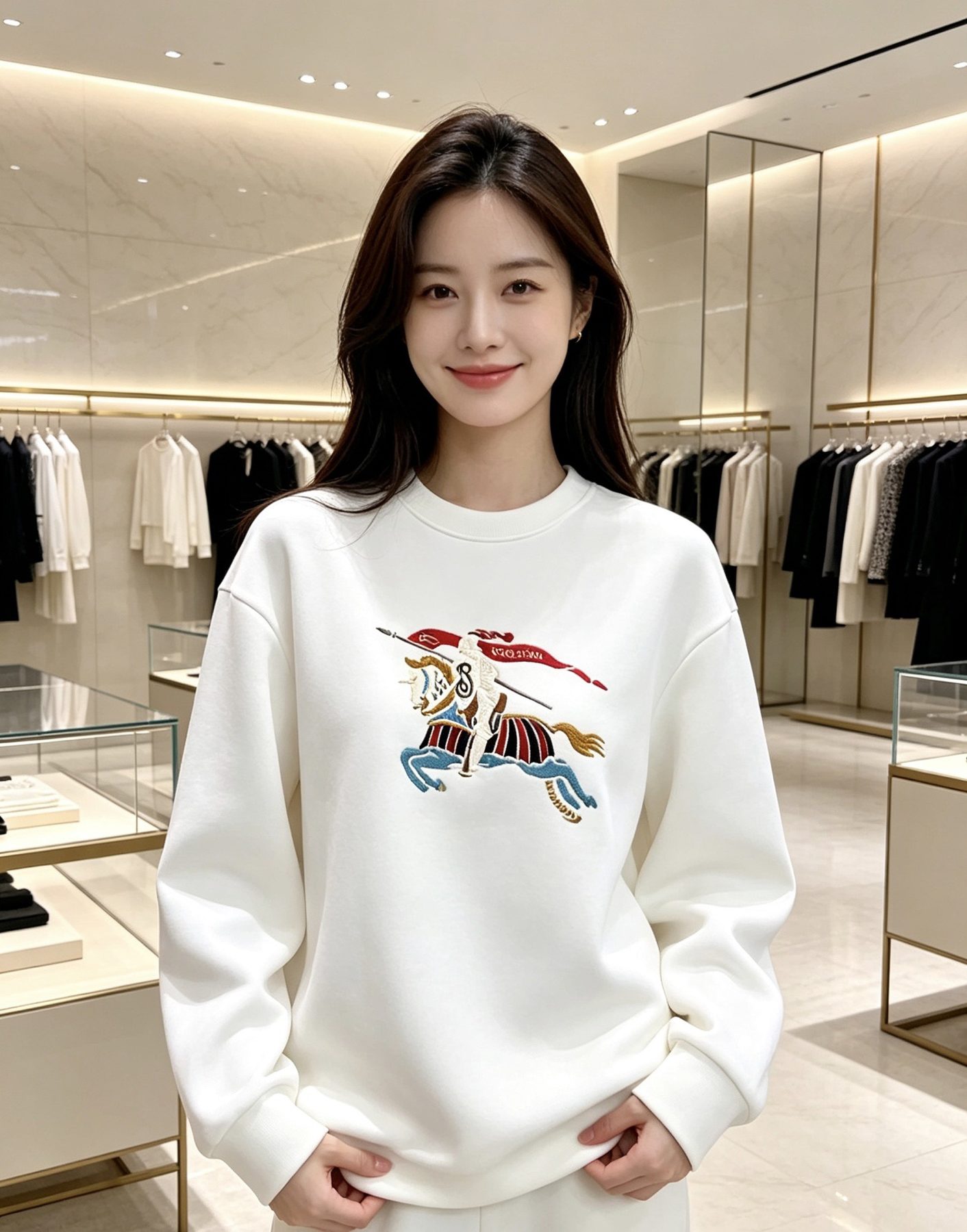 Burb*rry 26SS Colorful Equestrian Knight Embroidered Crewneck Sweatshirt