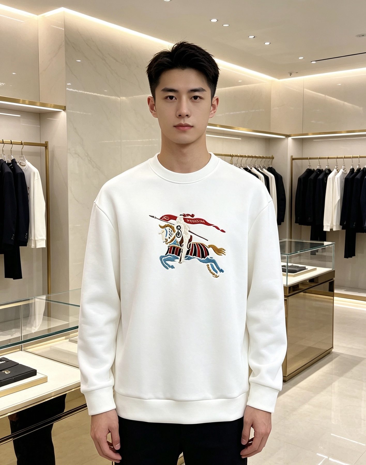 Burb*rry 26SS Colorful Equestrian Knight Embroidered Crewneck Sweatshirt