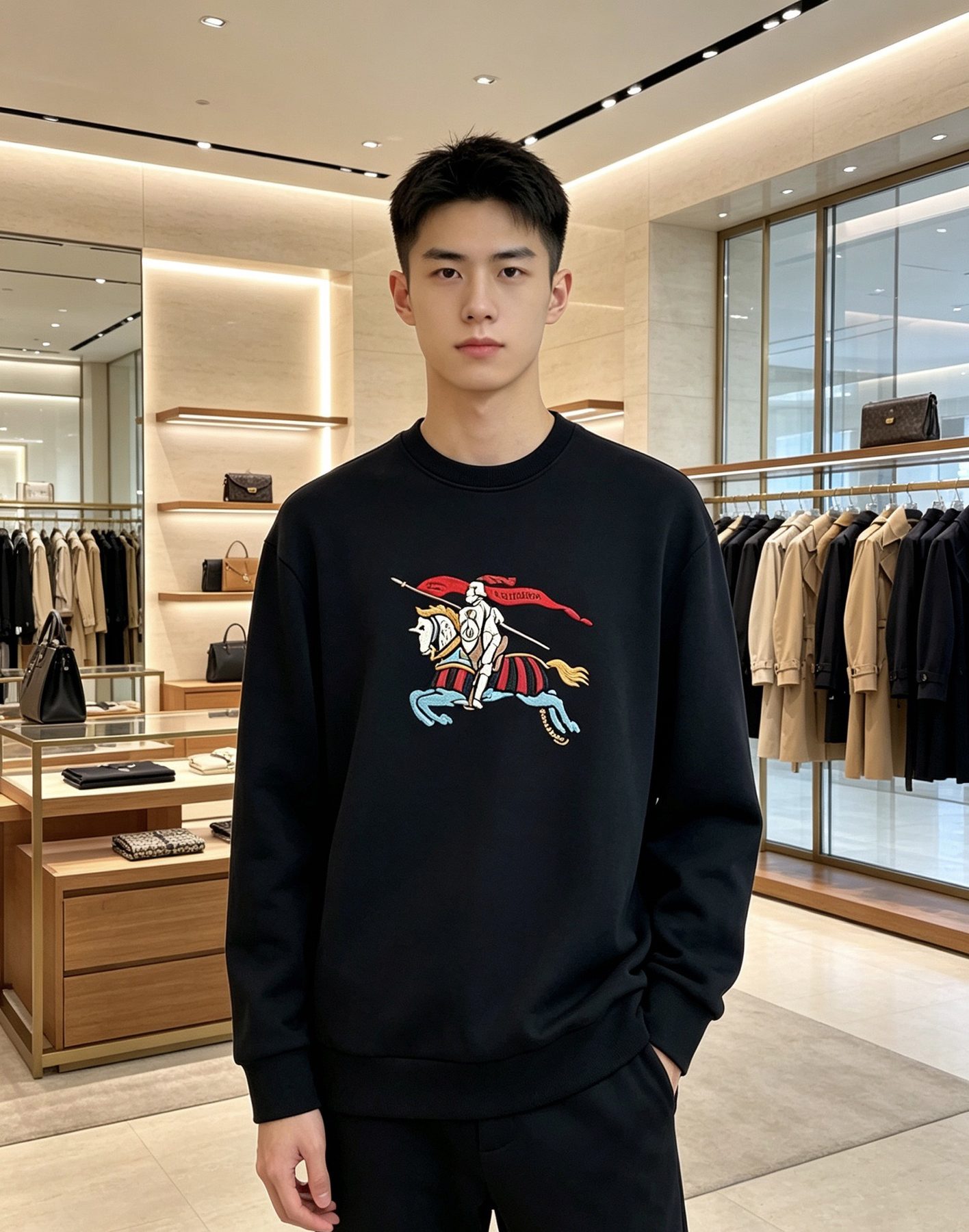 Burb*rry 26SS Colorful Equestrian Knight Embroidered Crewneck Sweatshirt