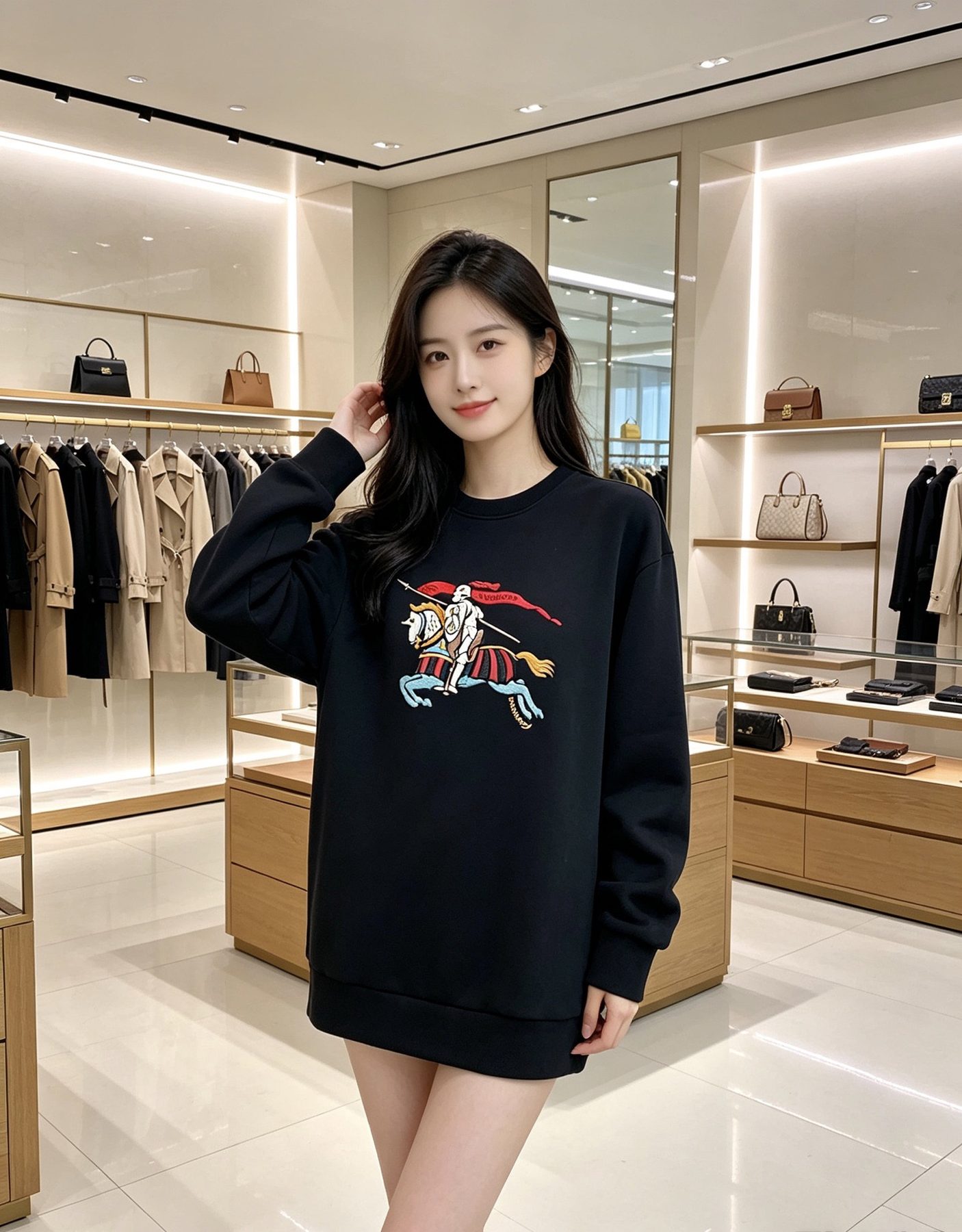Burb*rry 26SS Colorful Equestrian Knight Embroidered Crewneck Sweatshirt
