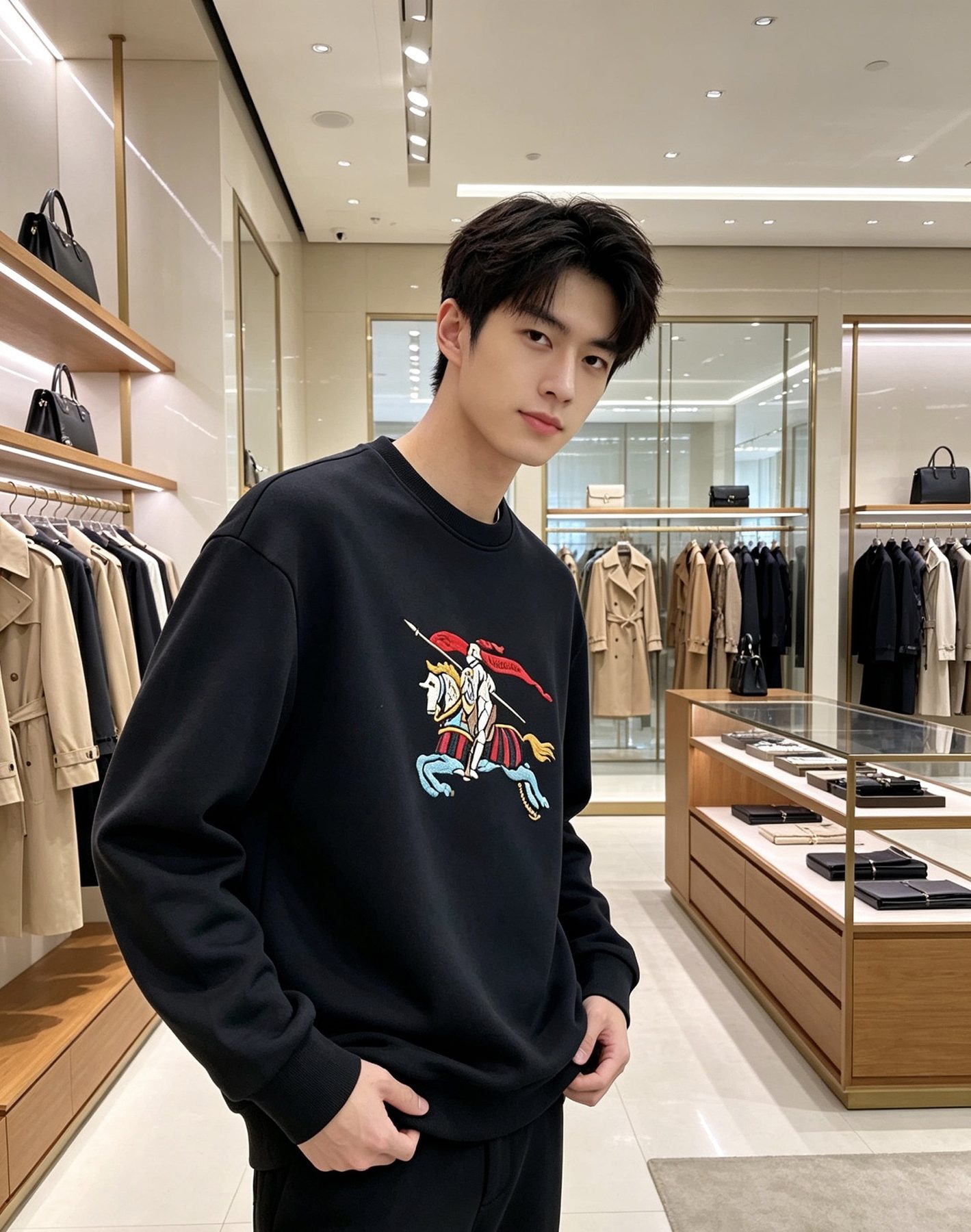 Burb*rry 26SS Colorful Equestrian Knight Embroidered Crewneck Sweatshirt