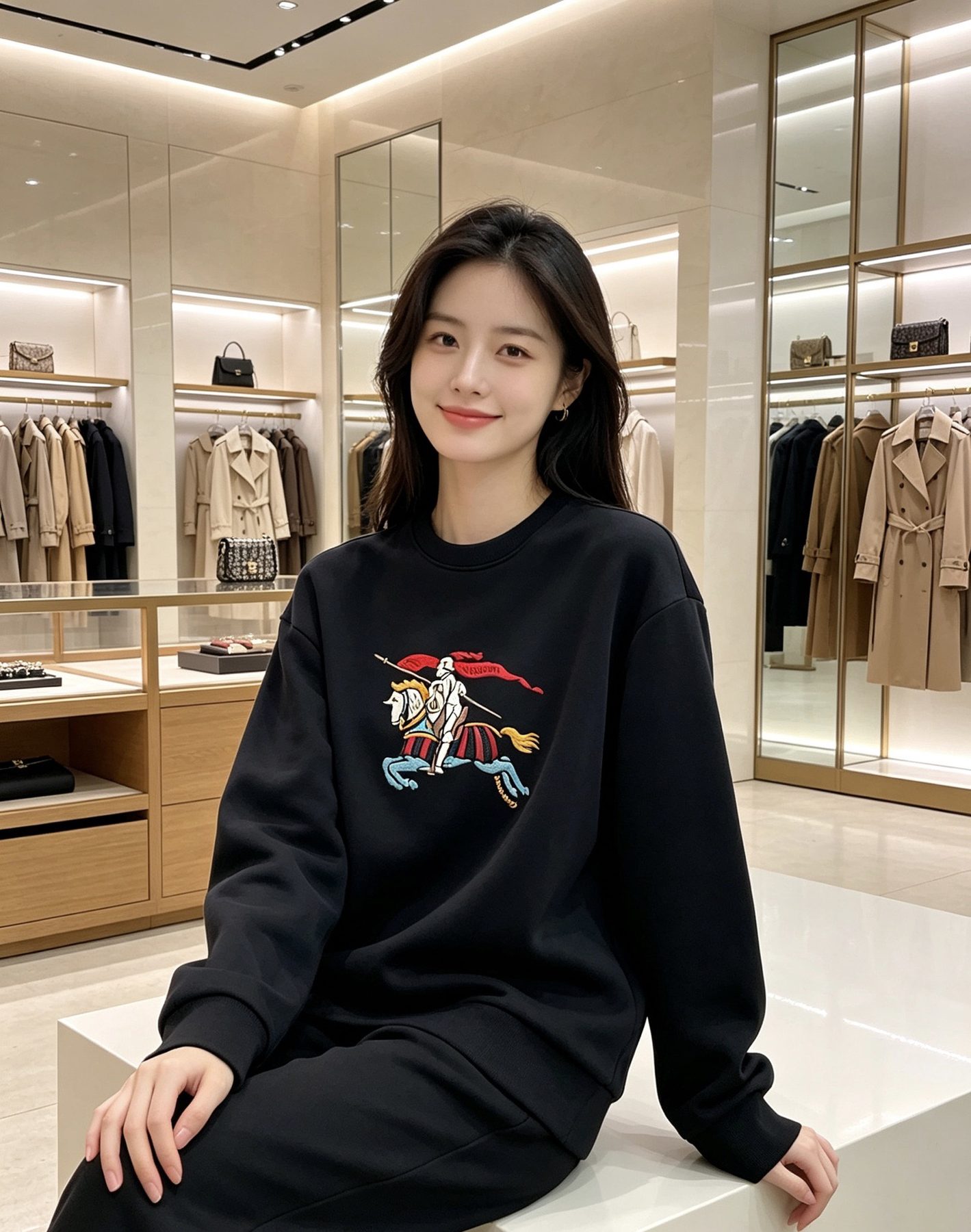 Burb*rry 26SS Colorful Equestrian Knight Embroidered Crewneck Sweatshirt