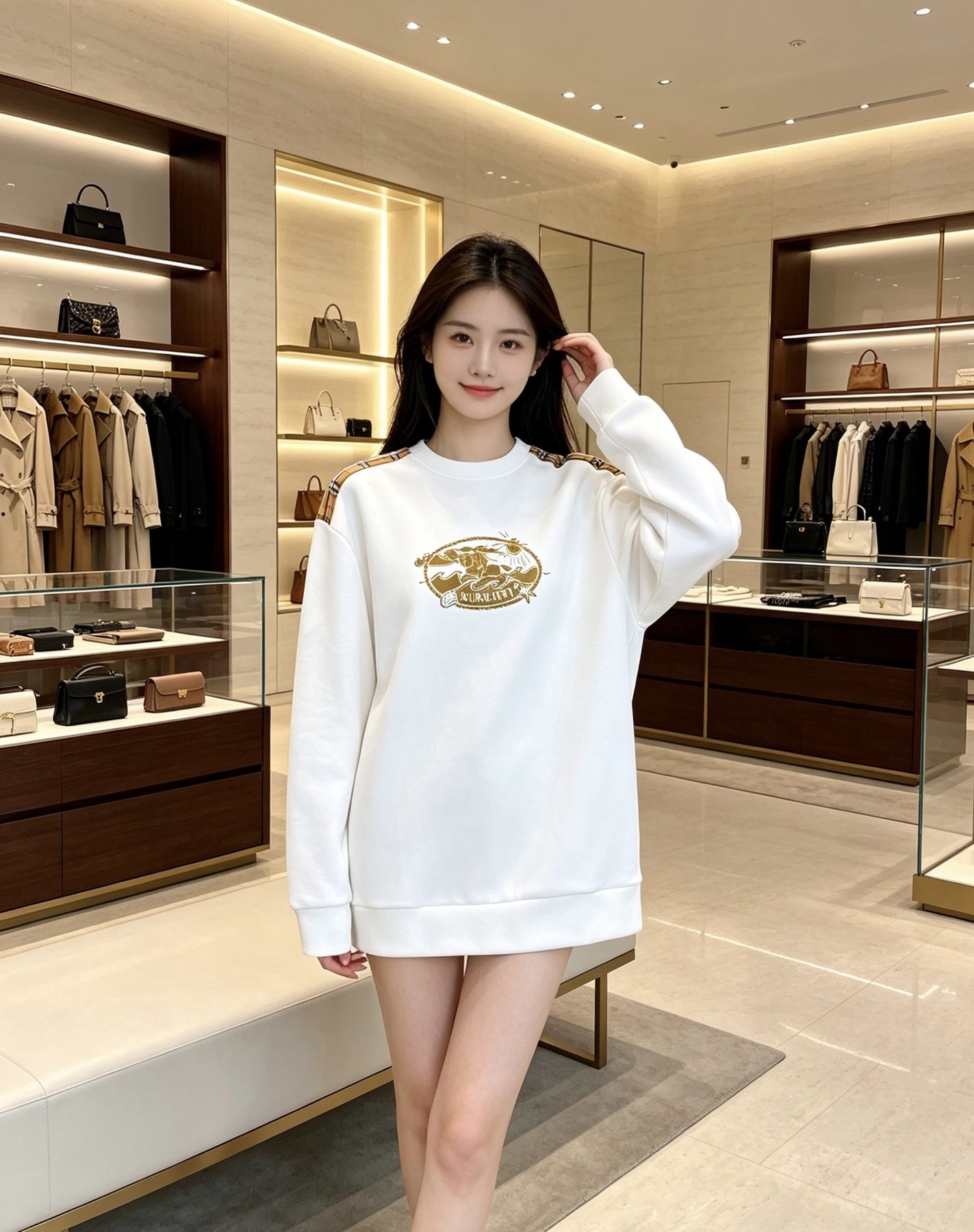 Burb*rry 26SS Vintage Logo Check Panel Crewneck Sweatshirt