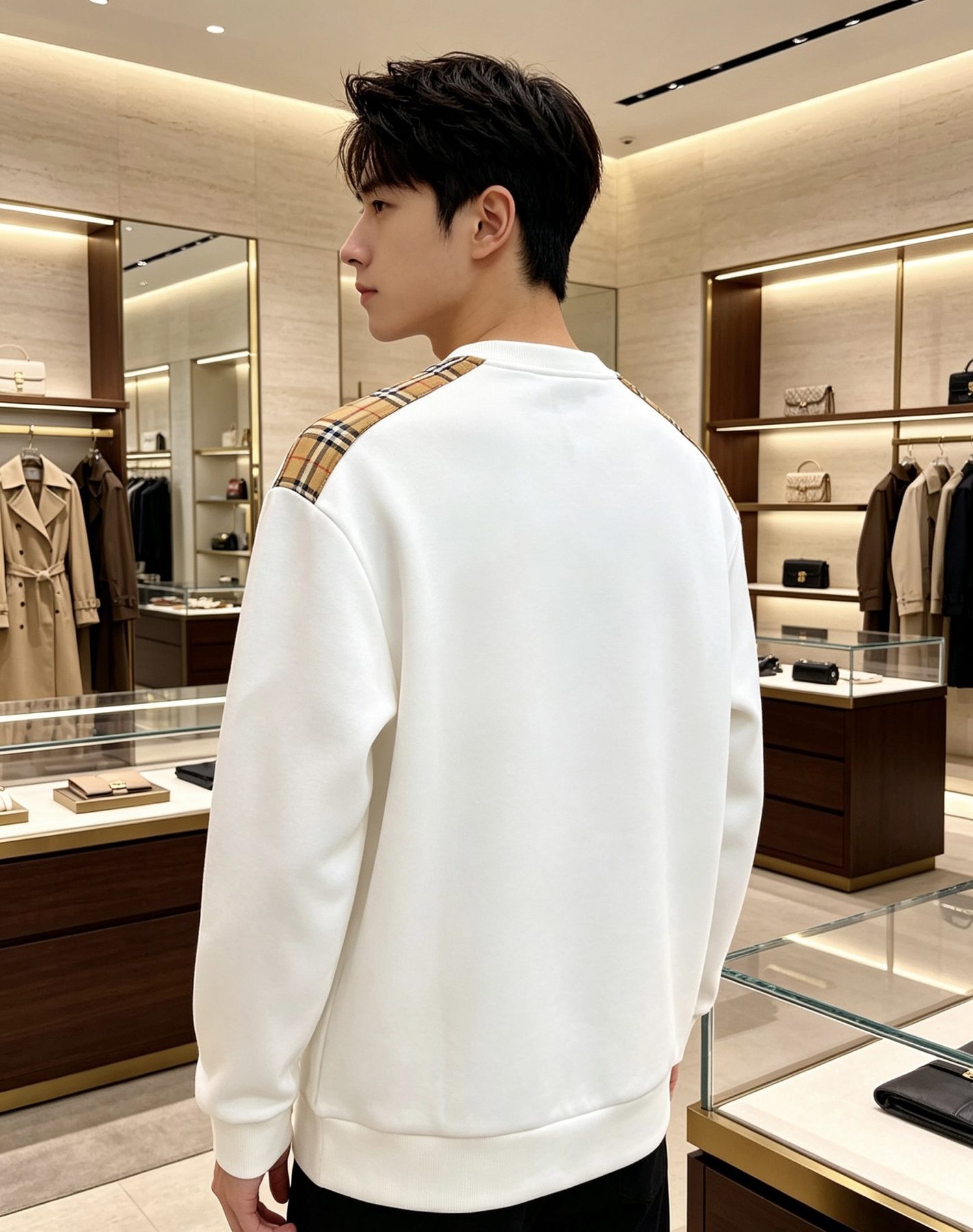 Burb*rry 26SS Vintage Logo Check Panel Crewneck Sweatshirt