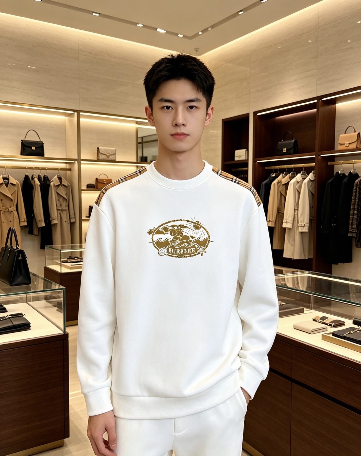 Burb*rry 26SS Vintage Logo Check Panel Crewneck Sweatshirt