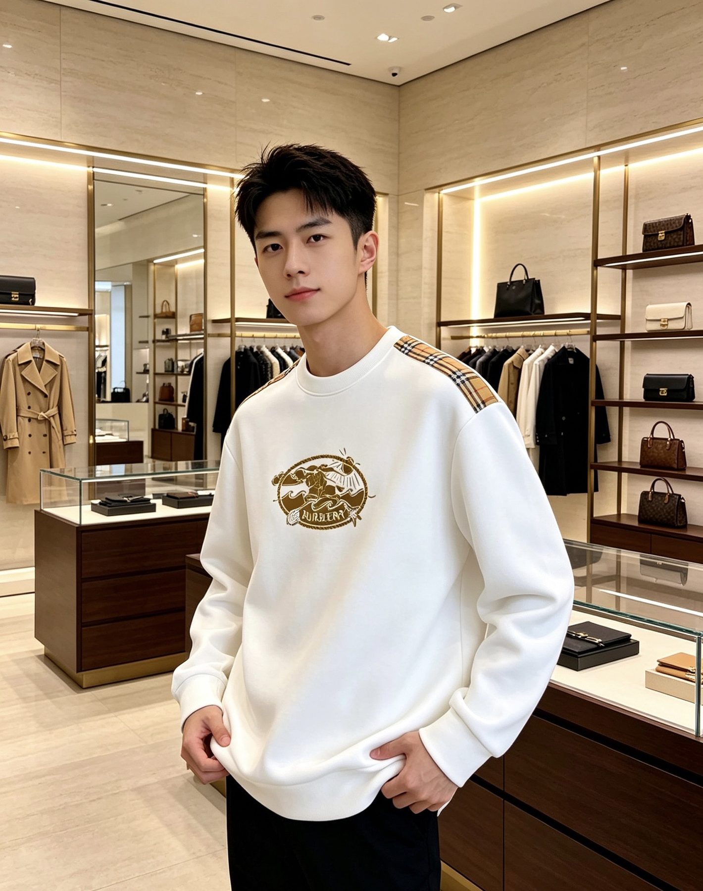 Burb*rry 26SS Vintage Logo Check Panel Crewneck Sweatshirt
