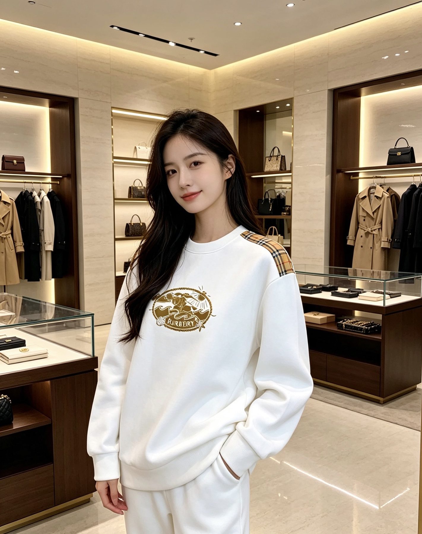 Burb*rry 26SS Vintage Logo Check Panel Crewneck Sweatshirt