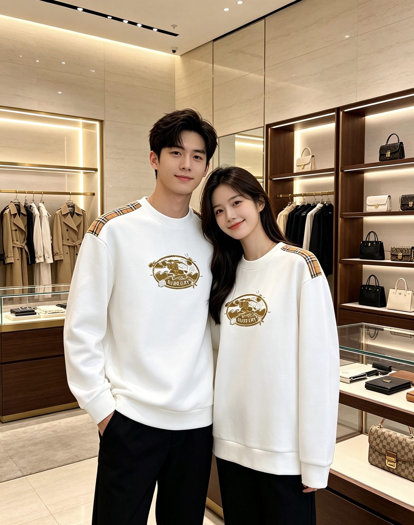 Burb*rry 26SS Vintage Logo Check Panel Crewneck Sweatshirt