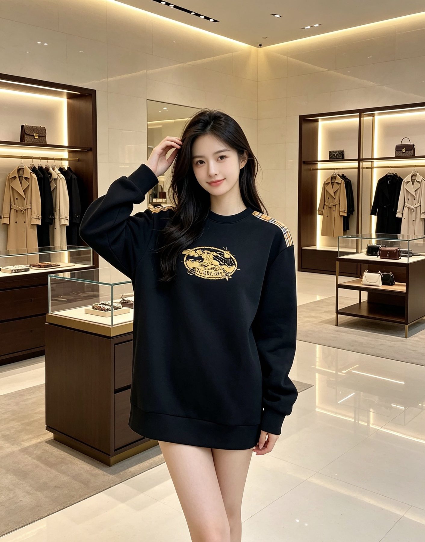 Burb*rry 26SS Vintage Logo Check Panel Crewneck Sweatshirt