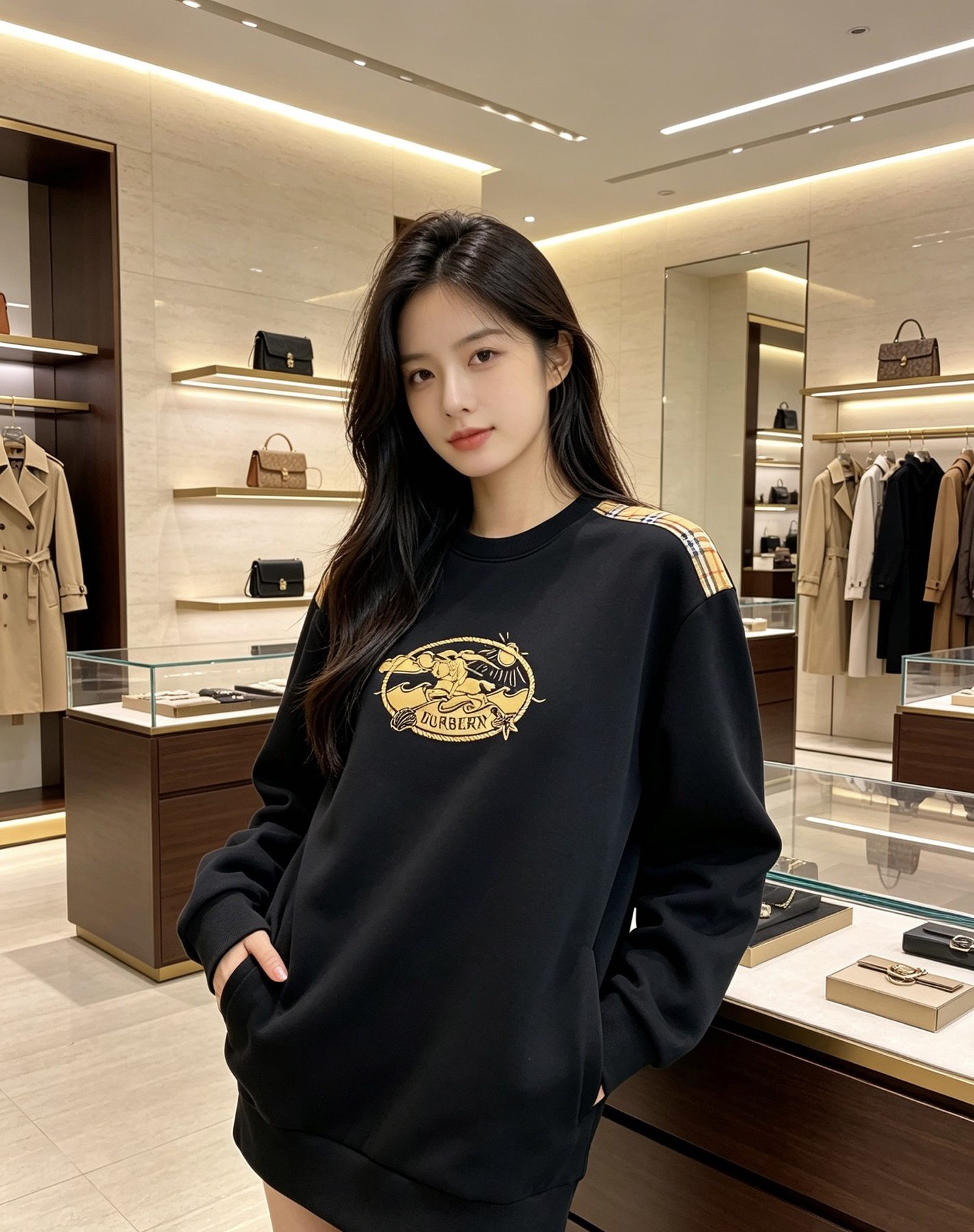 Burb*rry 26SS Vintage Logo Check Panel Crewneck Sweatshirt