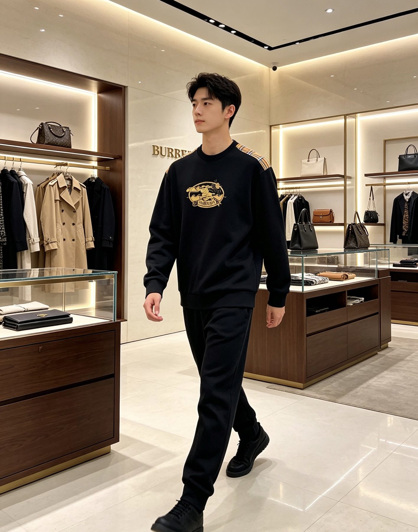 Burb*rry 26SS Vintage Logo Check Panel Crewneck Sweatshirt
