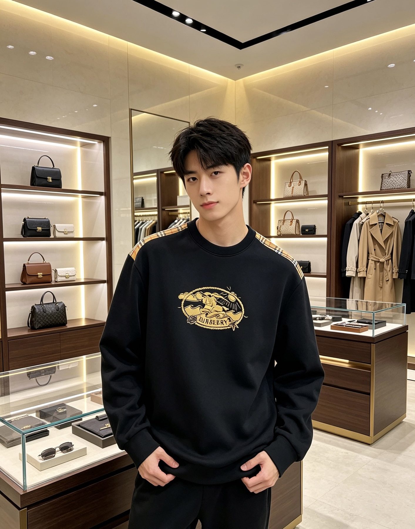 Burb*rry 26SS Vintage Logo Check Panel Crewneck Sweatshirt