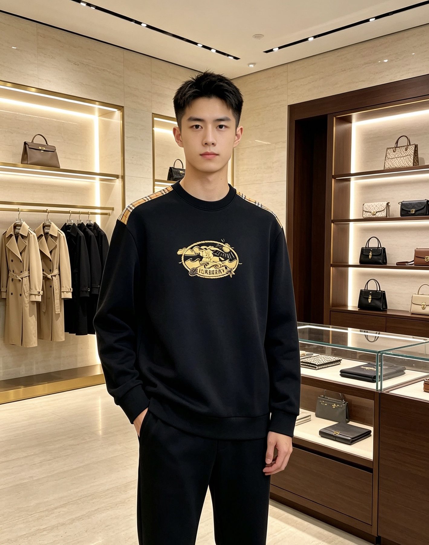 Burb*rry 26SS Vintage Logo Check Panel Crewneck Sweatshirt