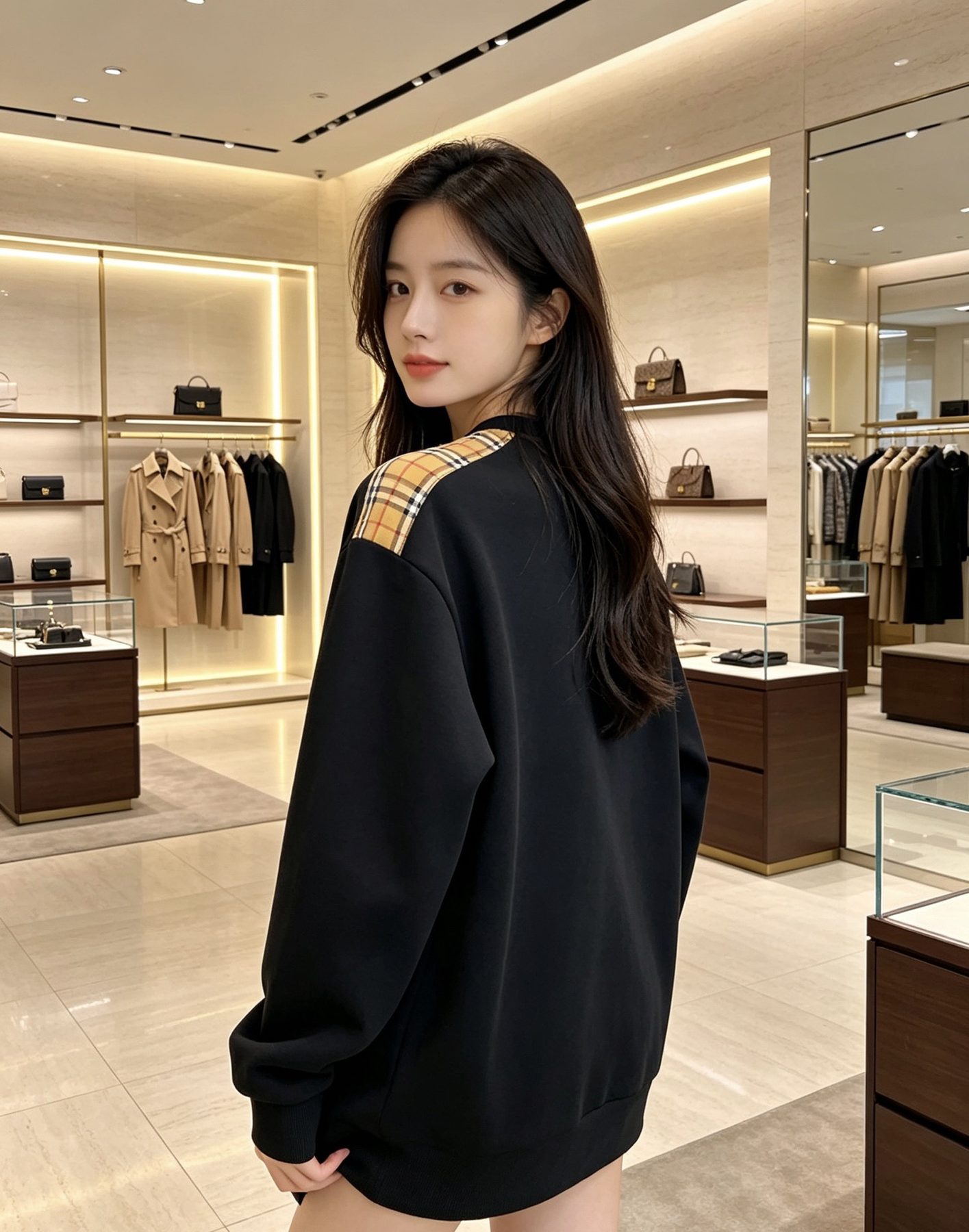 Burb*rry 26SS Vintage Logo Check Panel Crewneck Sweatshirt