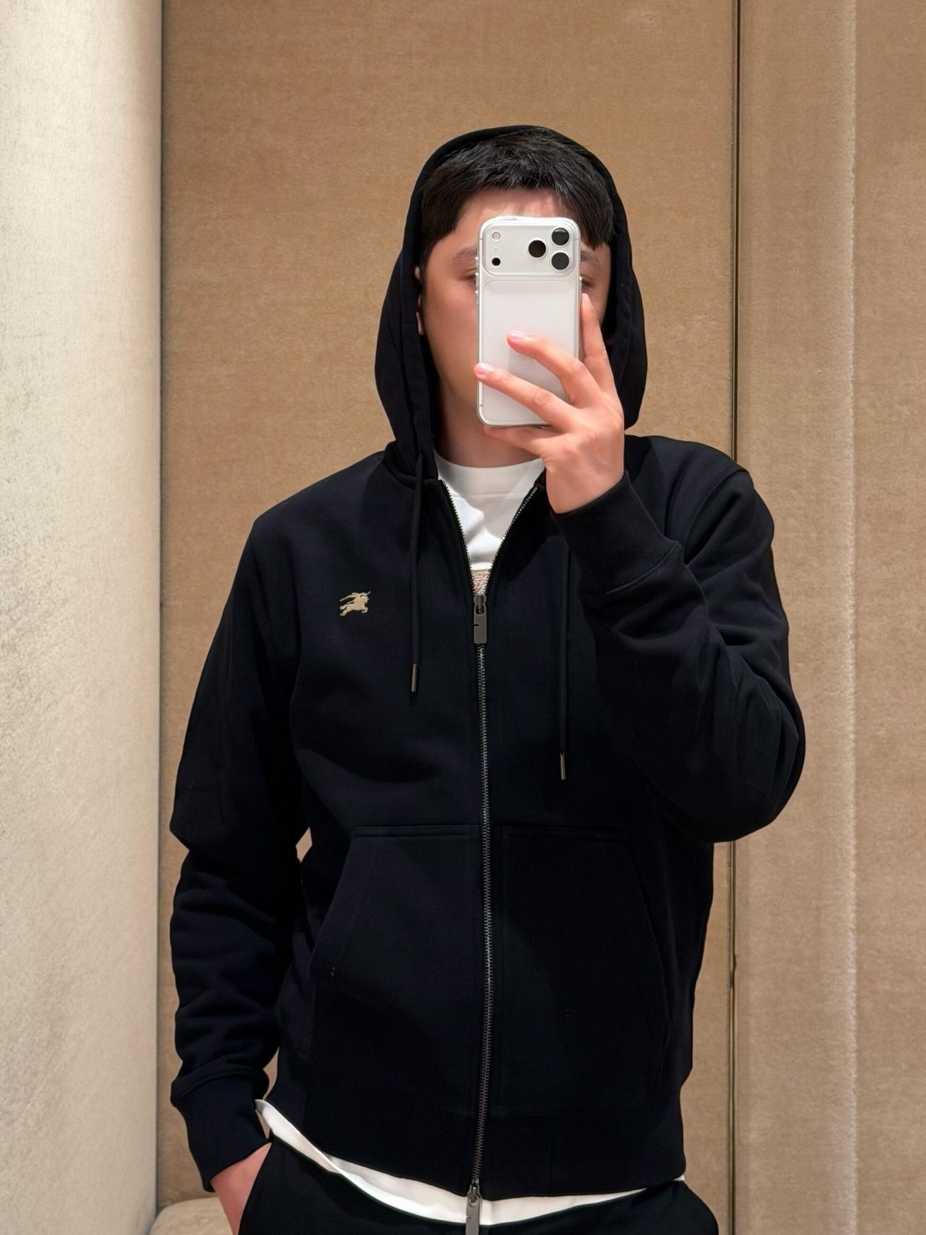 Burb*rry 25FW Cross Stitch Equestrian Knight Embroidered Zip Hoodie
