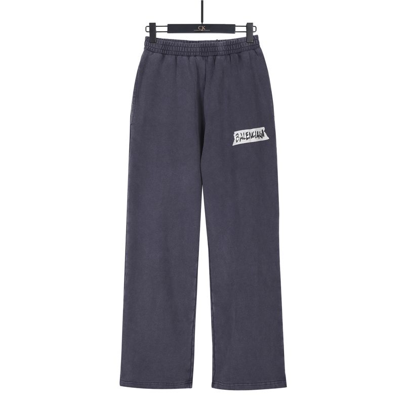 Balenci*ga Distressed Tape Logo Print Trousers