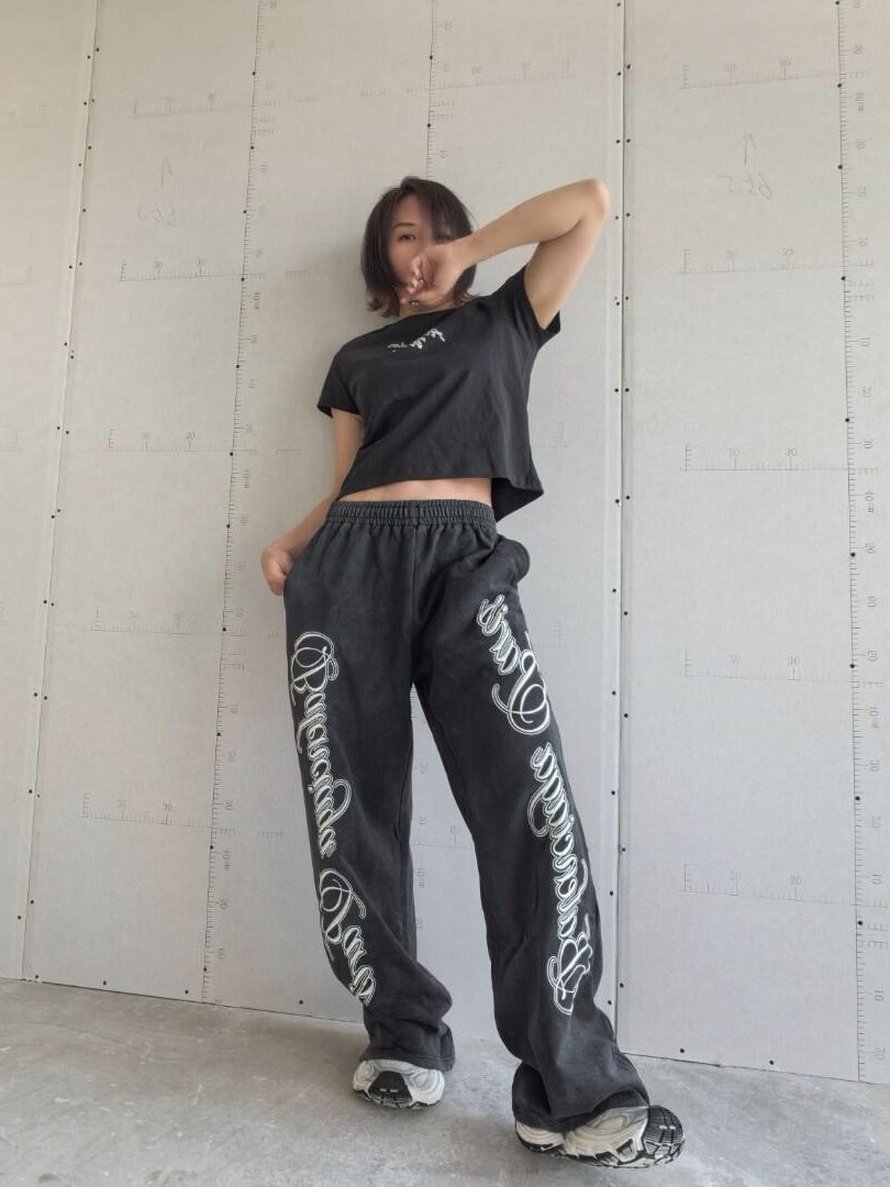 Balenci*ga Cursive Side Logo Embroidered Trousers