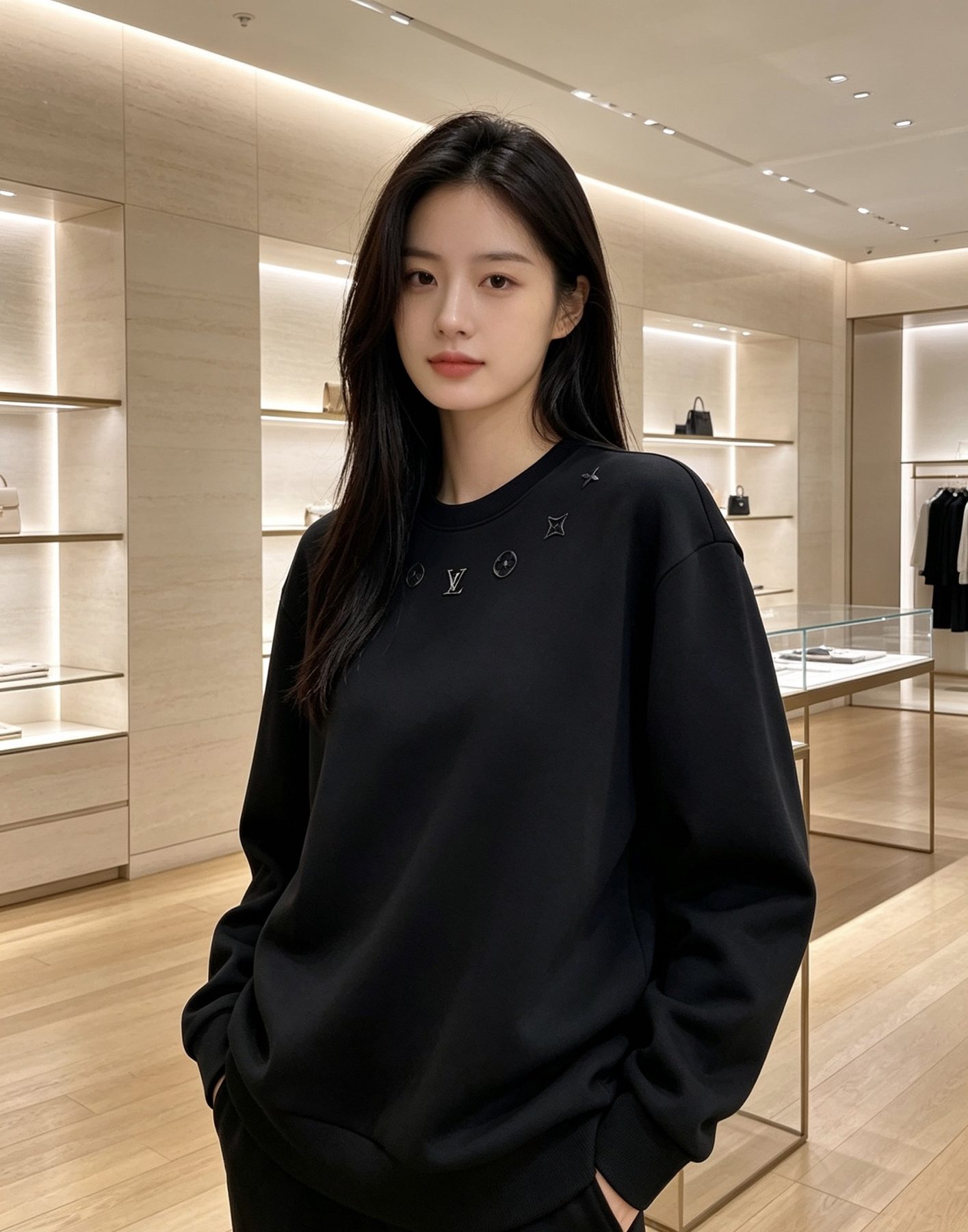 1V Embossed Monogram Collar Embroidered Crewneck Sweatshirt