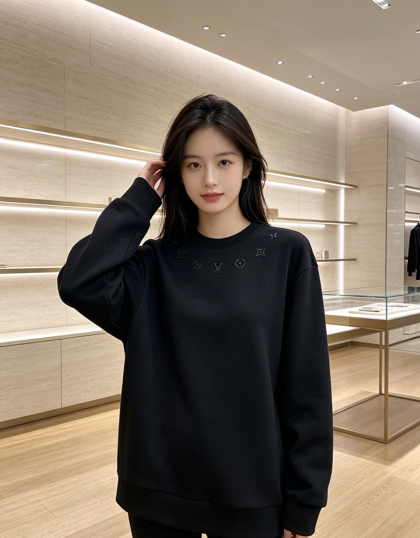 1V Embossed Monogram Collar Embroidered Crewneck Sweatshirt