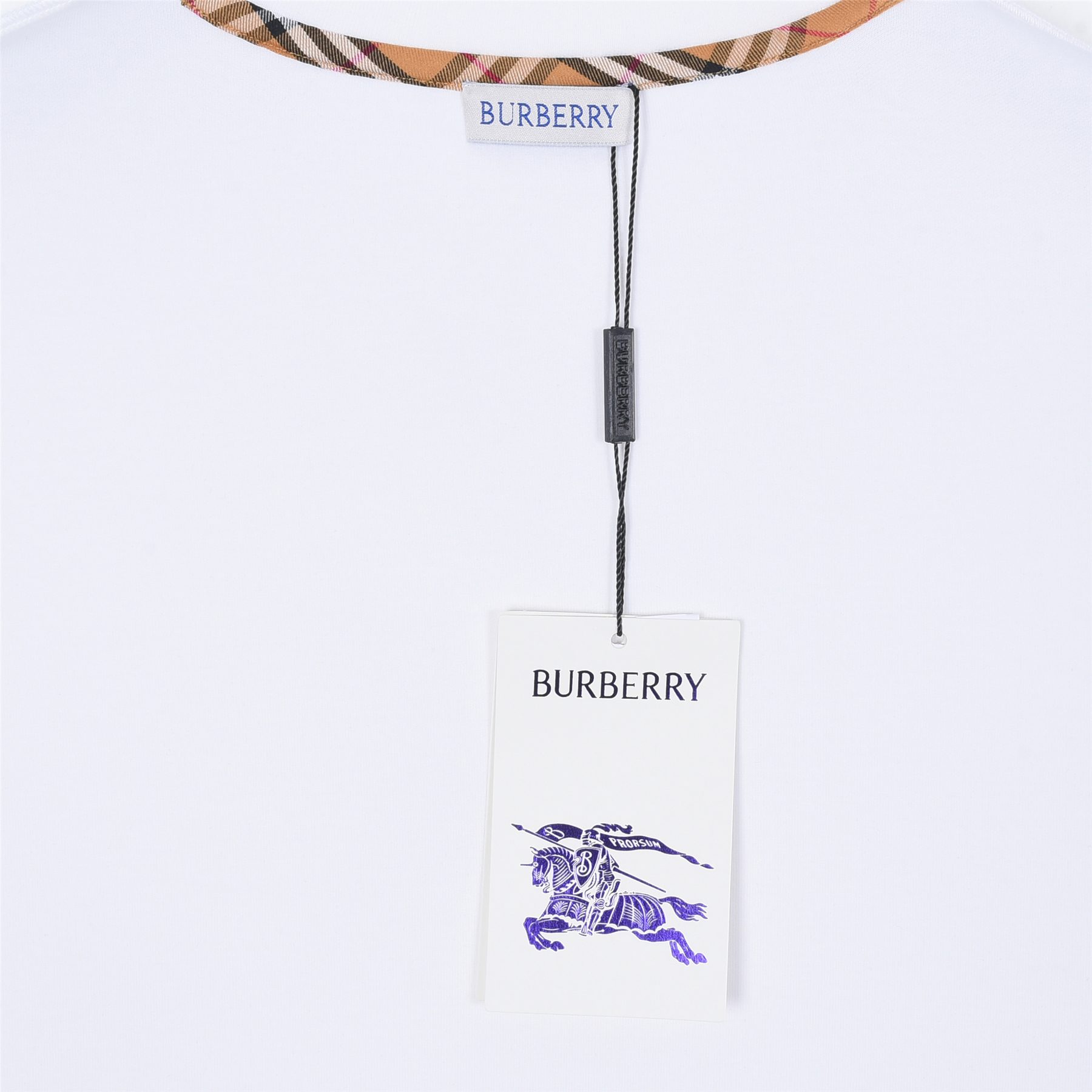 Burb*rry 26SS Equestrian Knight Embroidered Check Hem Crewneck Sweatshirt