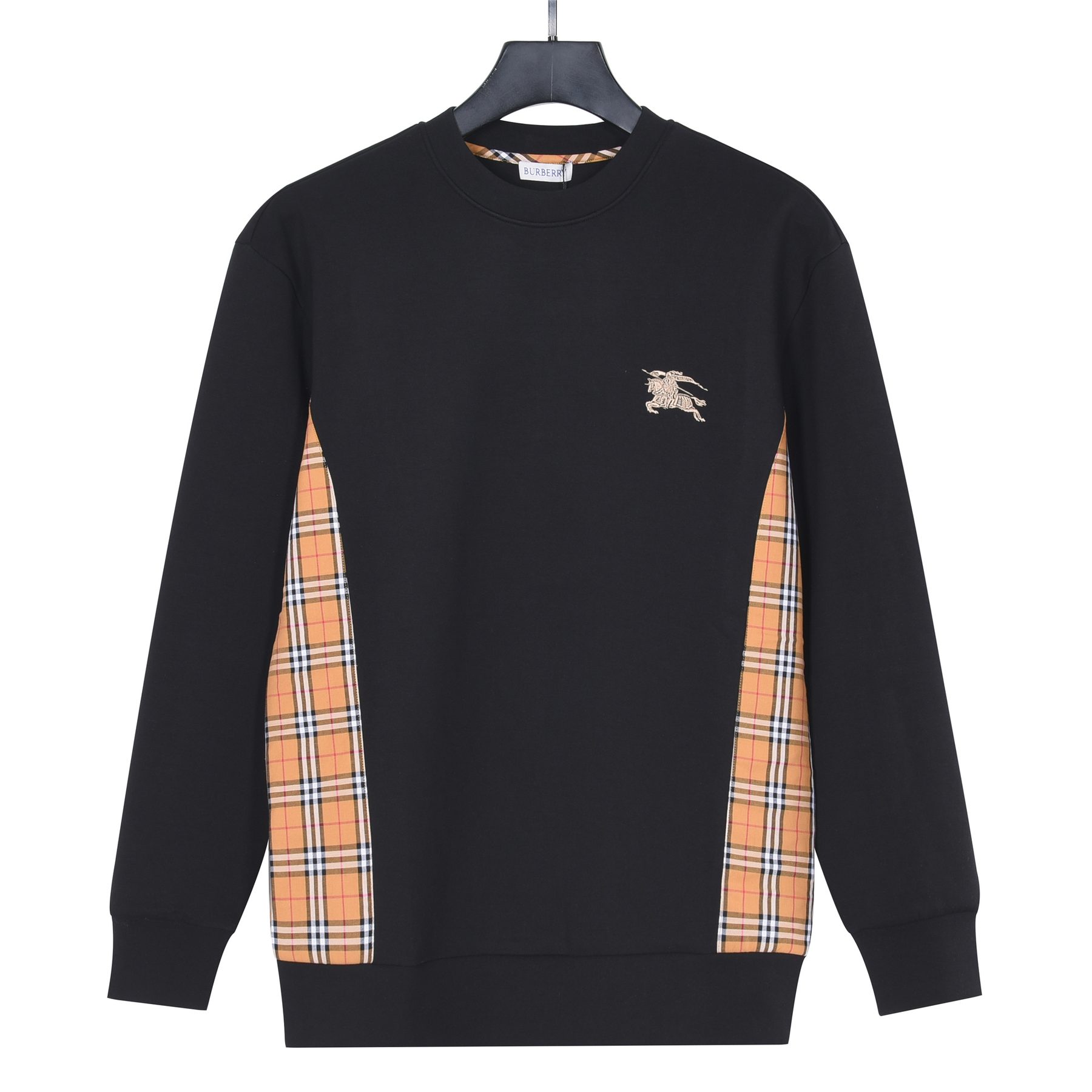 Burb*rry 26SS Equestrian Knight Embroidered Check Hem Crewneck Sweatshirt