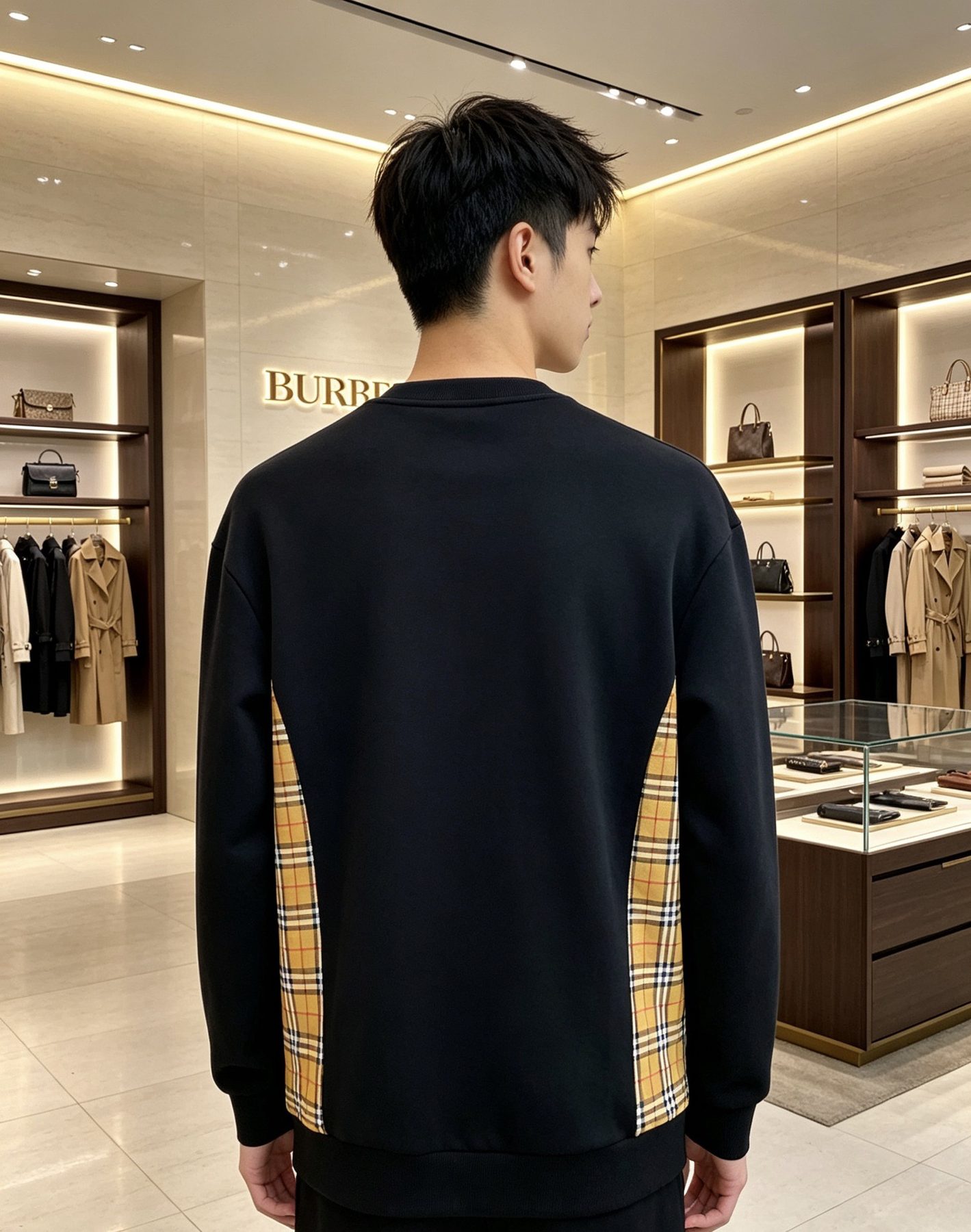 Burb*rry 26SS Equestrian Knight Embroidered Check Hem Crewneck Sweatshirt