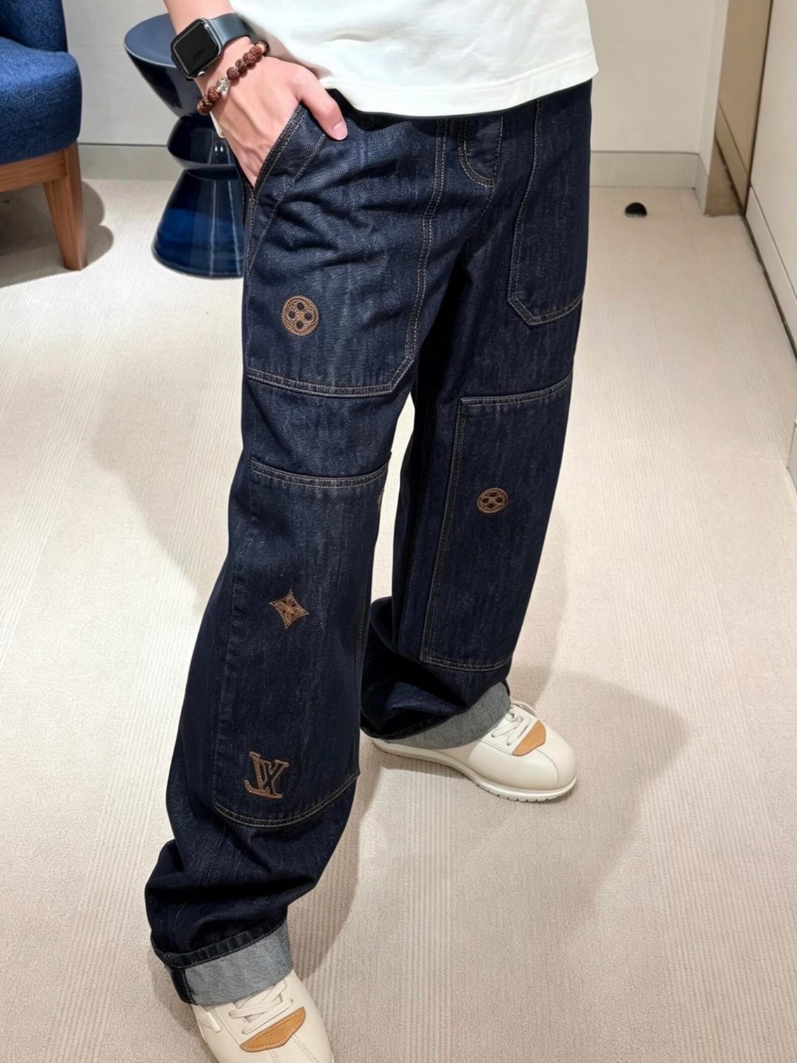 1V Patchwork Embroidered Denim Trousers